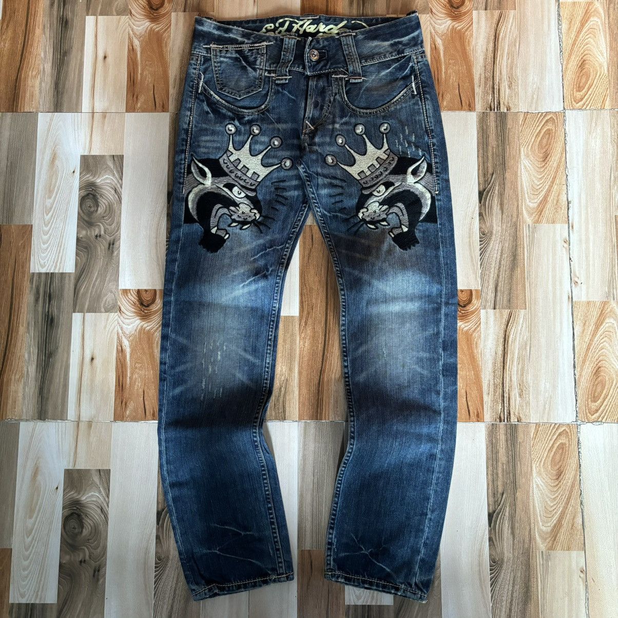 Christian Audigier × Ed Hardy × Vintage Crazy Vintage 00s Edhardy Y2K Baggy Jeans Size US 34 / EU 50 - 1 Thumbnail