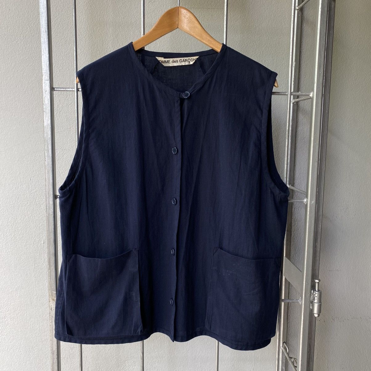 Comme des Garcons Navy Sleeveless Button Top