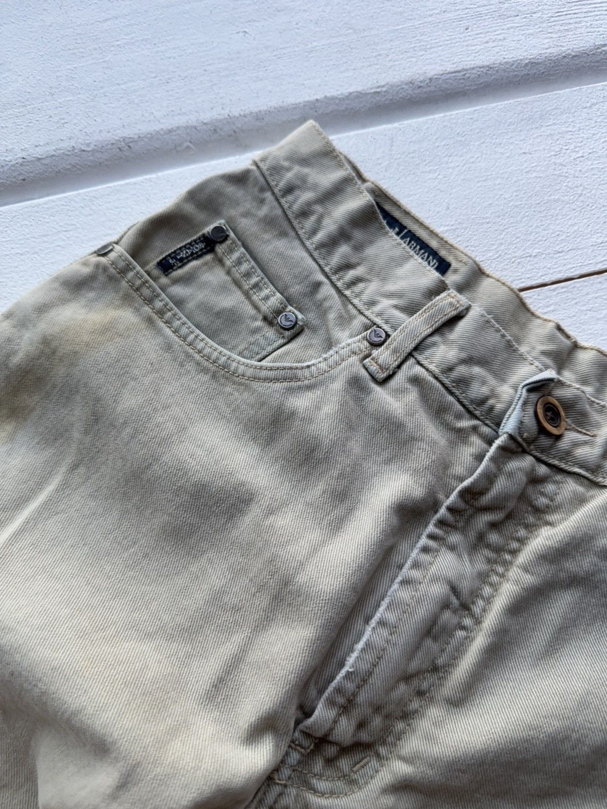 Armani Vintage 90s Distressed Armani Jeans Beige Straight Fit Pant Size US 33 - 8 Thumbnail