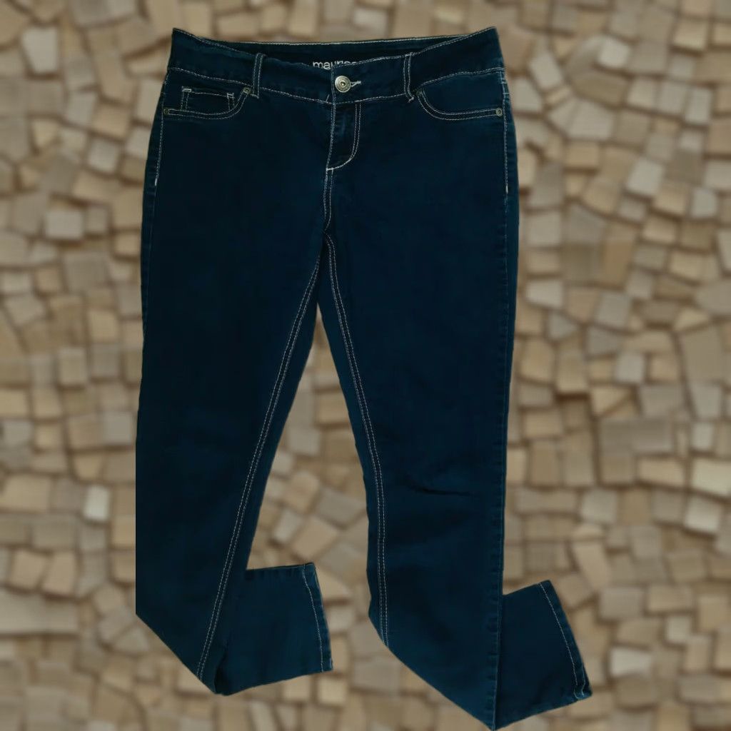 Vintage Maurices Jeans Women's Size Large Dark Denim Stretchy Skinny Solid Mid Rise Size 36" / US 14 / IT 50 - 1 Thumbnail