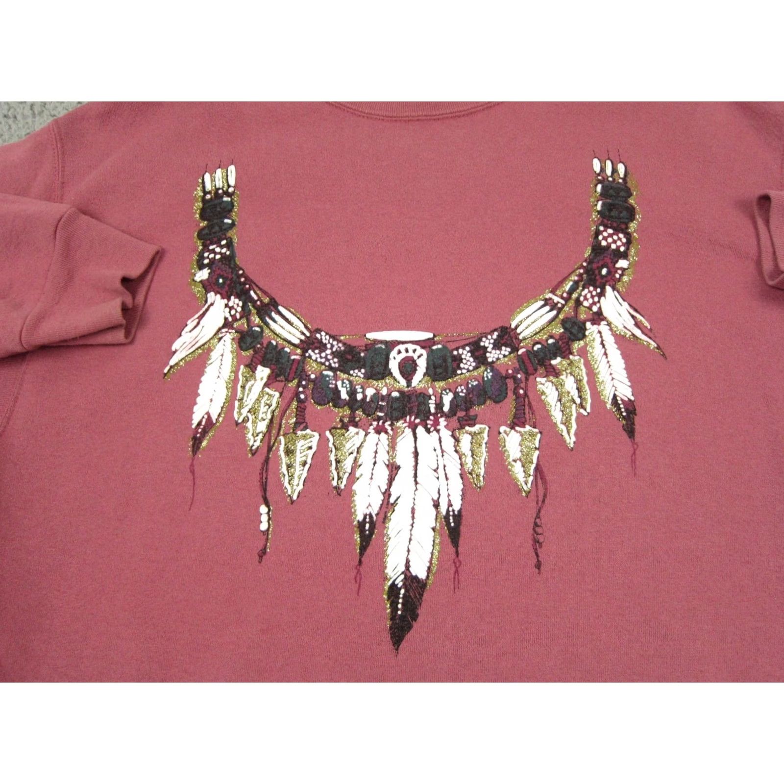 Native VINTAGE Diamond Dust Sweatshirt Womens XL Pink Feather Crew Neck Pullover Cotton Blend Fleece 80s 90s Activewear Womens Size XL / US 12-14 / IT 48-50 - 2 Thumbnail