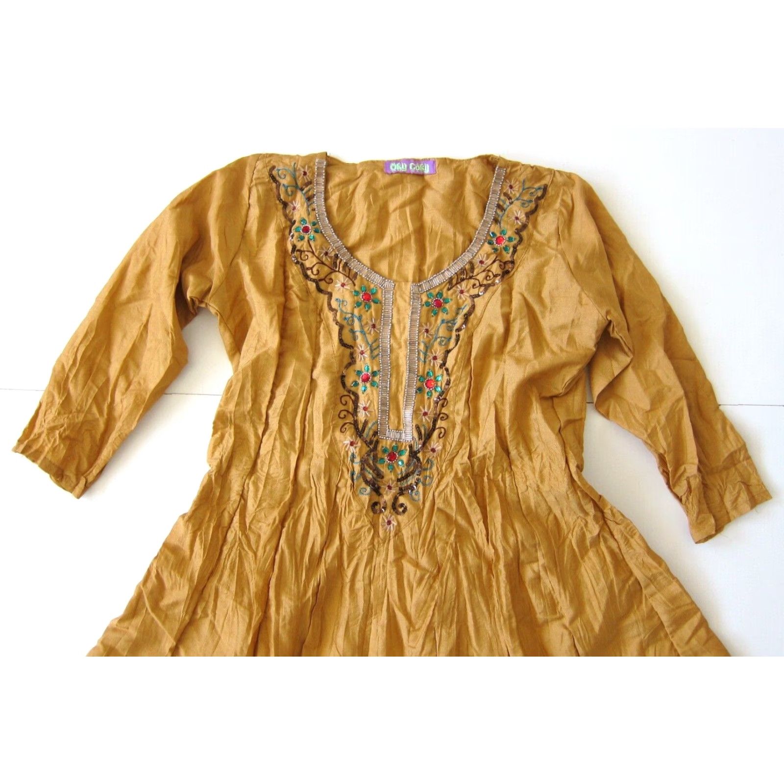 Vintage VINTAGE Oky Coky Brown 3/4 Sleeve Scoop Neck Beaded Floral Peasant Blouse Large Size L / US 10 / IT 46 - 3 Thumbnail