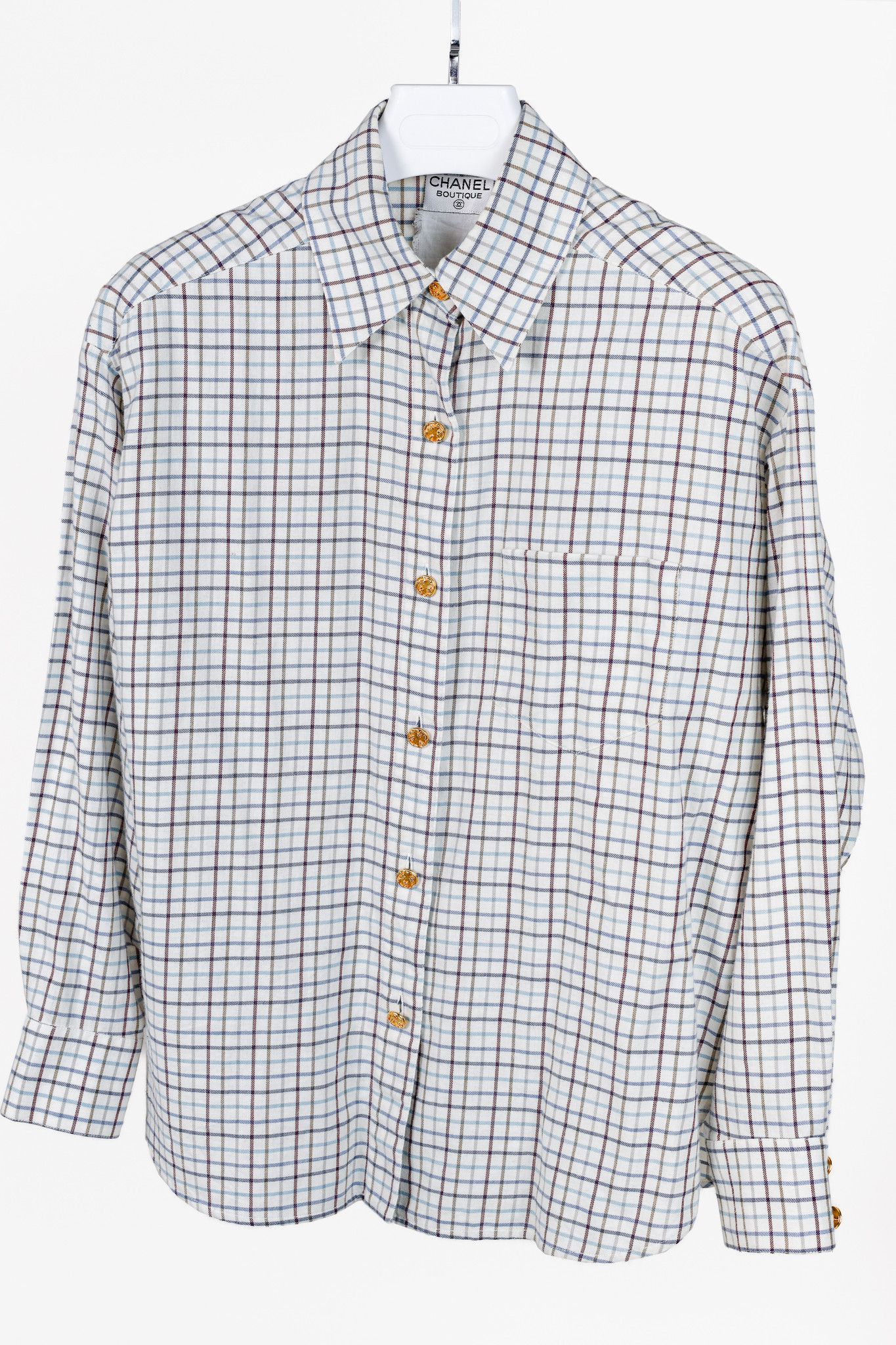 Chanel Chanel Boutique Vintage White Plaid Buttoned Flannel Size L / US 10 / IT 46 - 3 Thumbnail