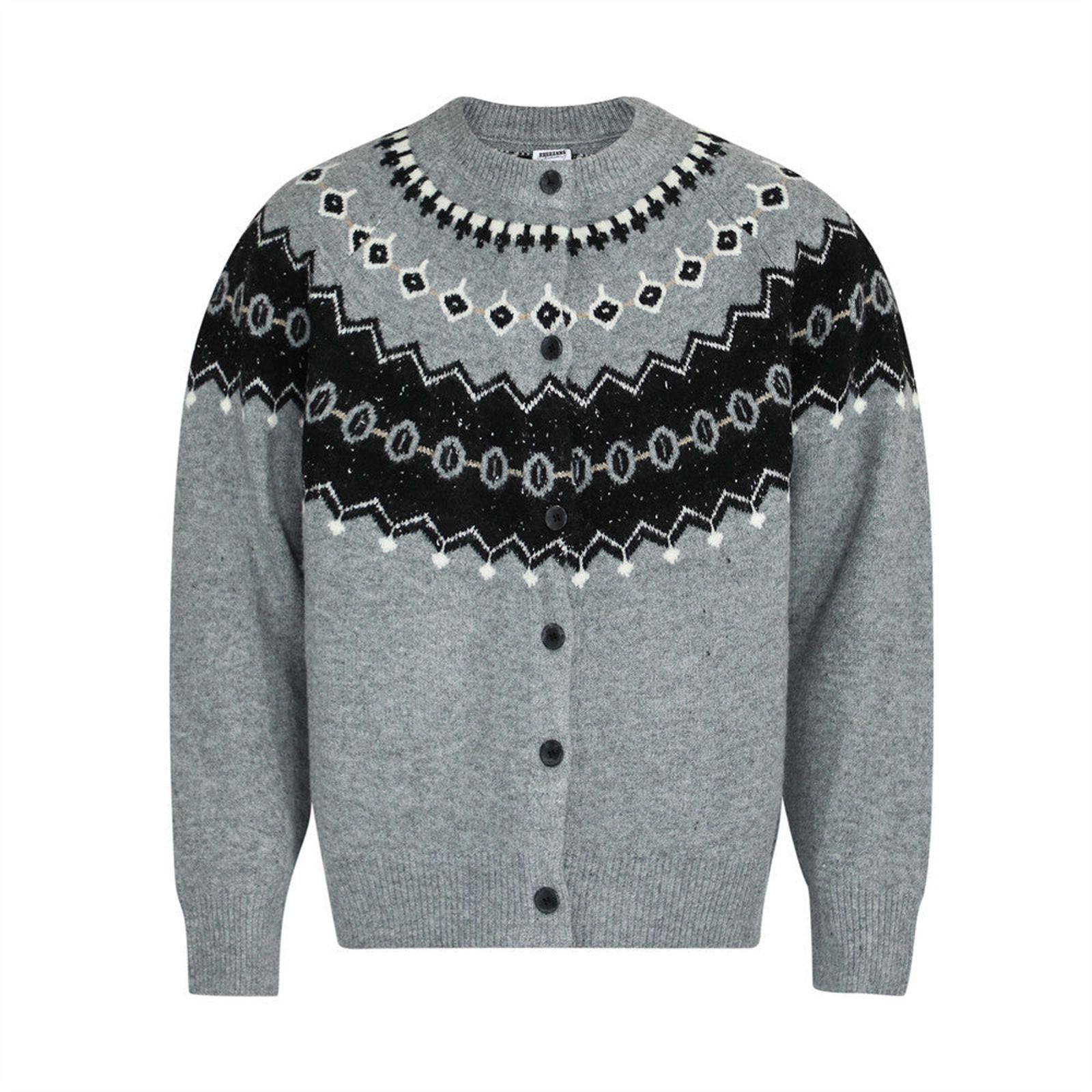 Other Gray Fair Isle Knit Cardigan Sweater Button-Up Cozy Warm Size US M / EU 48-50 / 2 - 1 Thumbnail