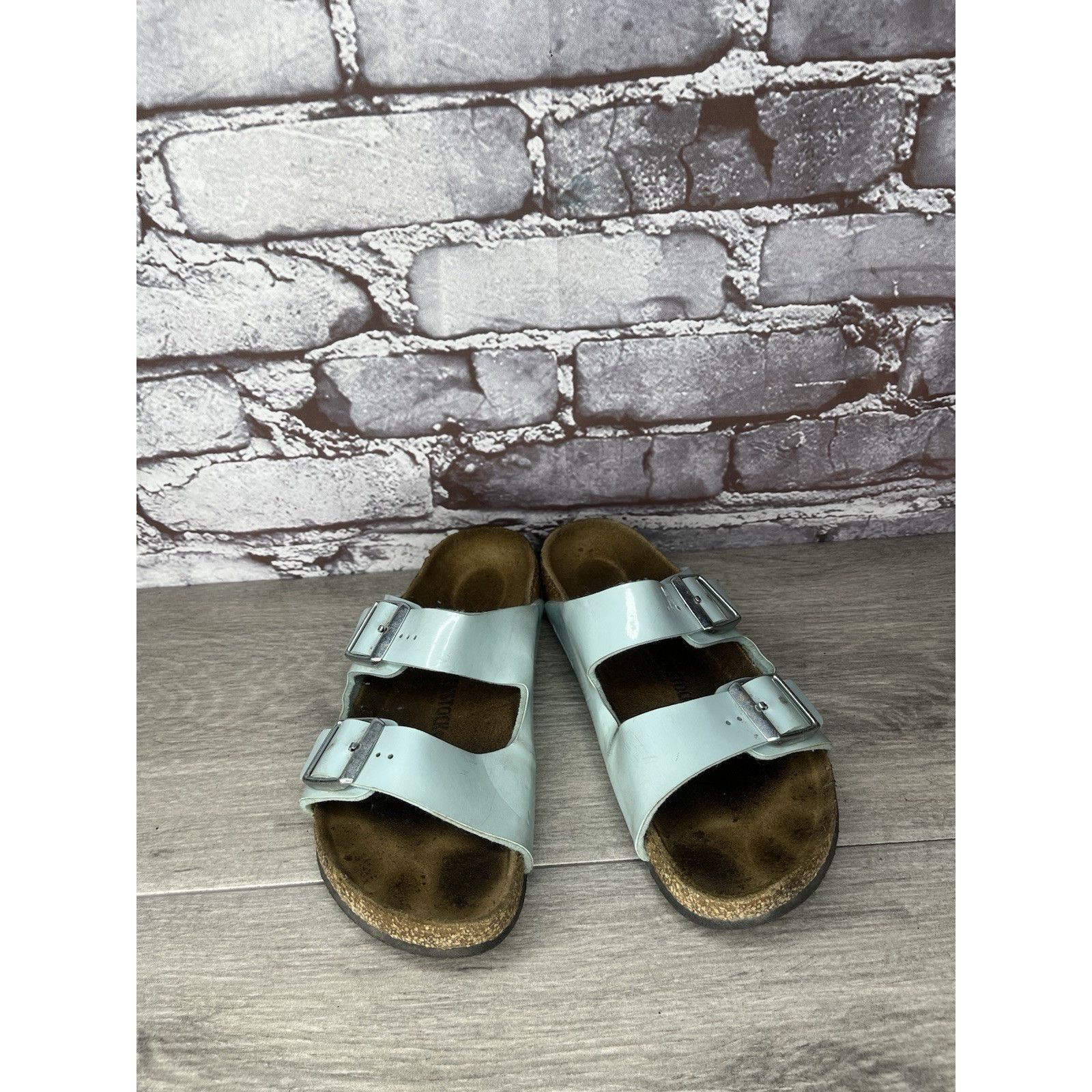 Birkenstock Birkenstock Arizona Turquoise Leather Slide Sandals Big Girl Size US 4 / IT 34 - 9 Thumbnail