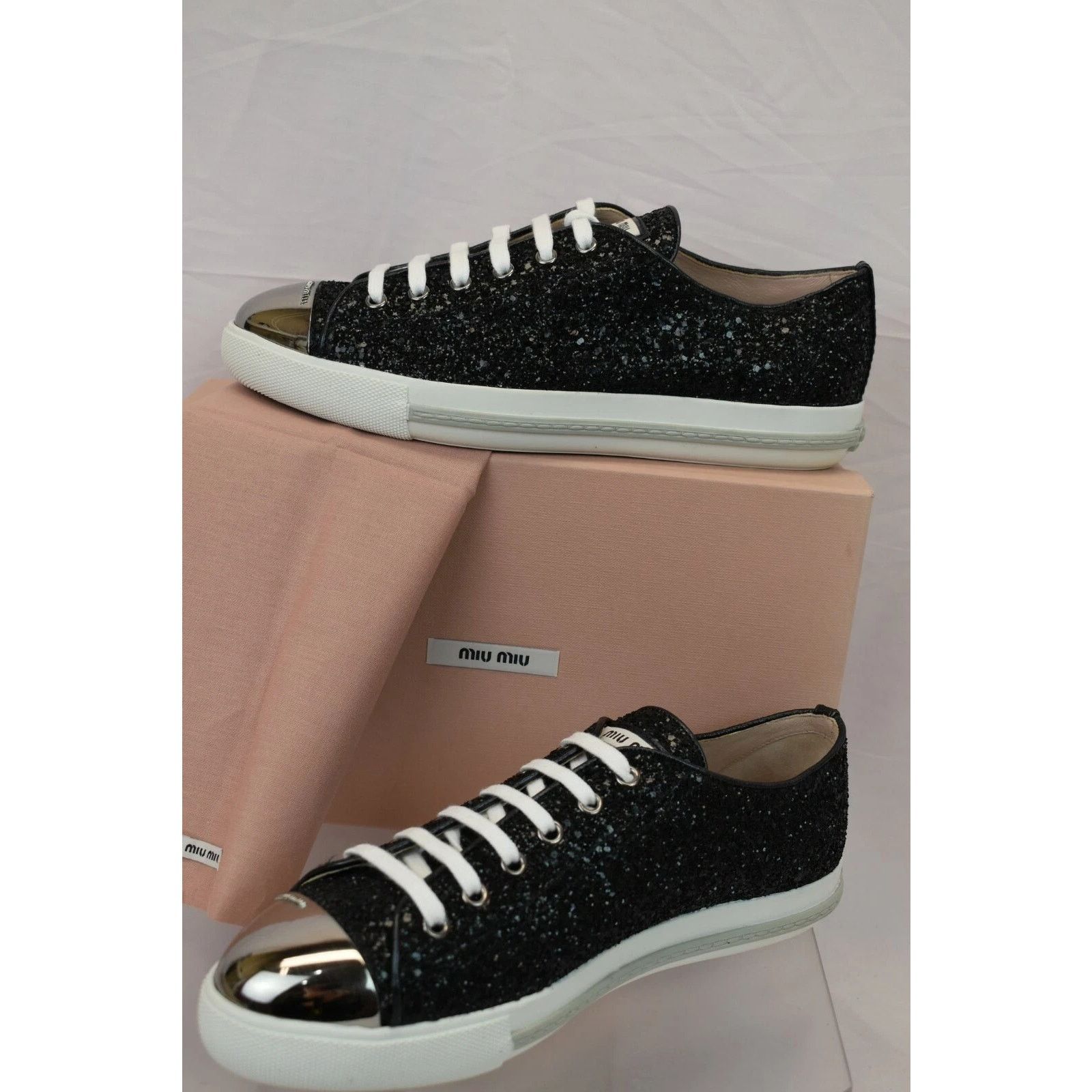Miu Miu MIU MIU PRADA 5E899 BLACK GLITTER METAL LOGO SNEAKERS 41 ITA Size US 11 / IT 41 - 5 Thumbnail