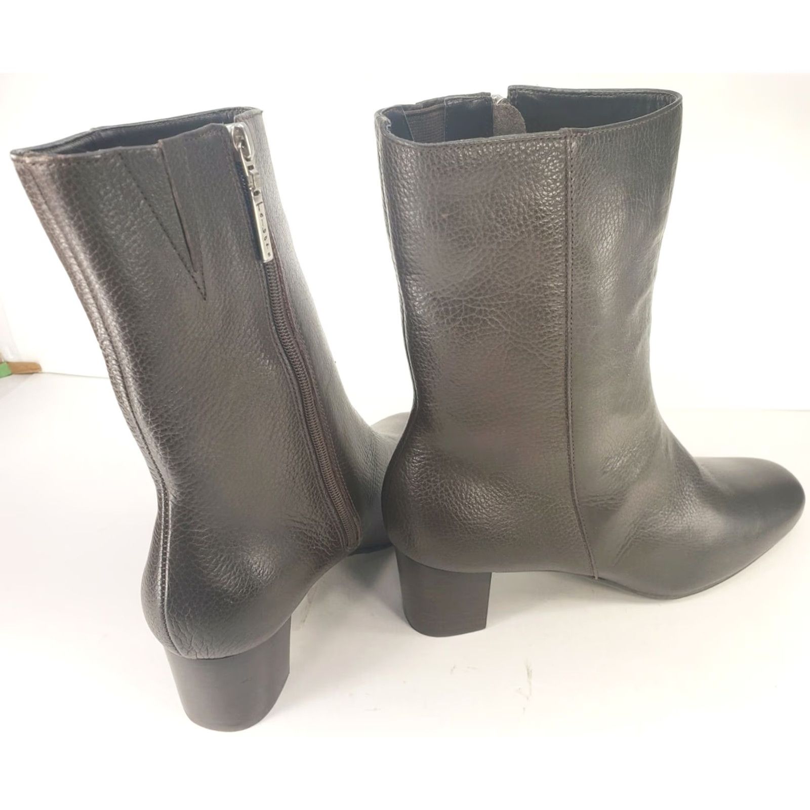 Vintage Munro Women's Brown Leather Side Zip Ankle Bootie Bootie Square Toe Mid Adult 10 US 37.5 EU Mens Womens Girls Size US 10 / IT 40 - 4 Thumbnail