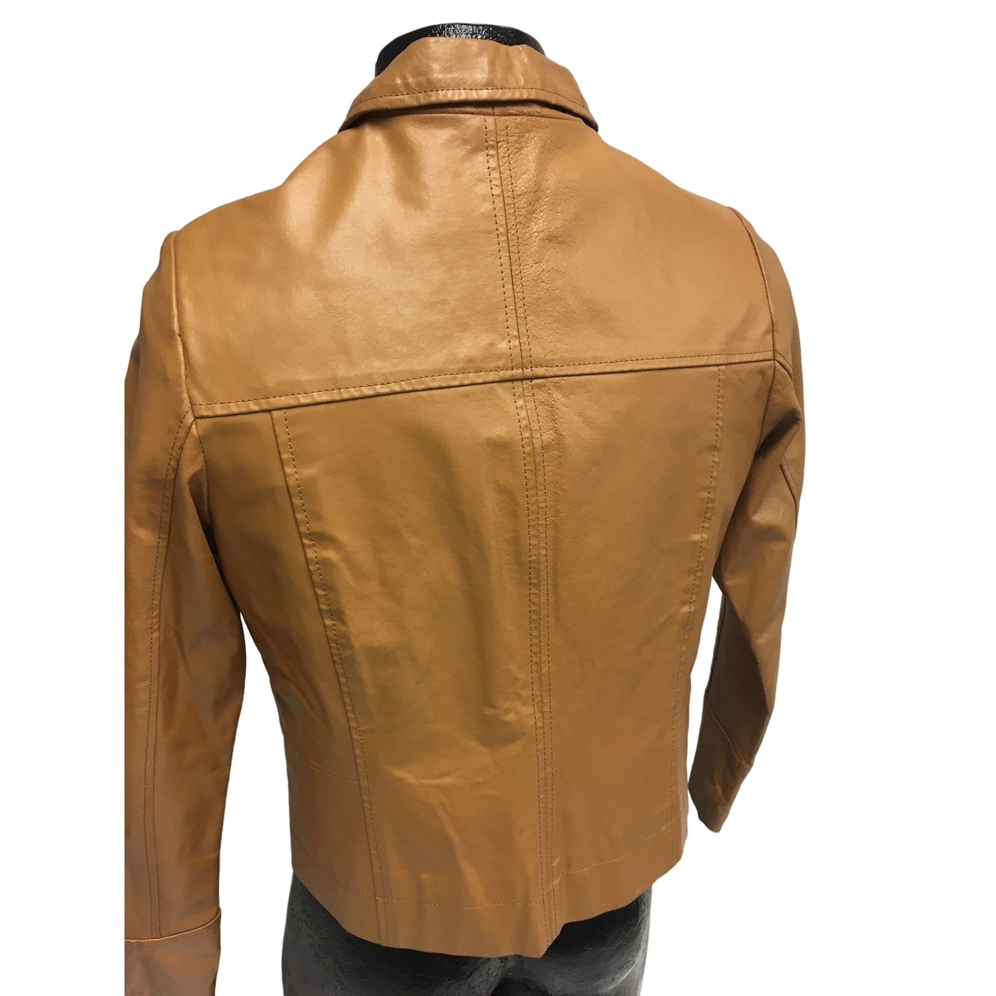Other Vtg DP Cognac Tan Leather Casual Cafe Racer Jacket Size L / US 10 / IT 46 - 7 Thumbnail