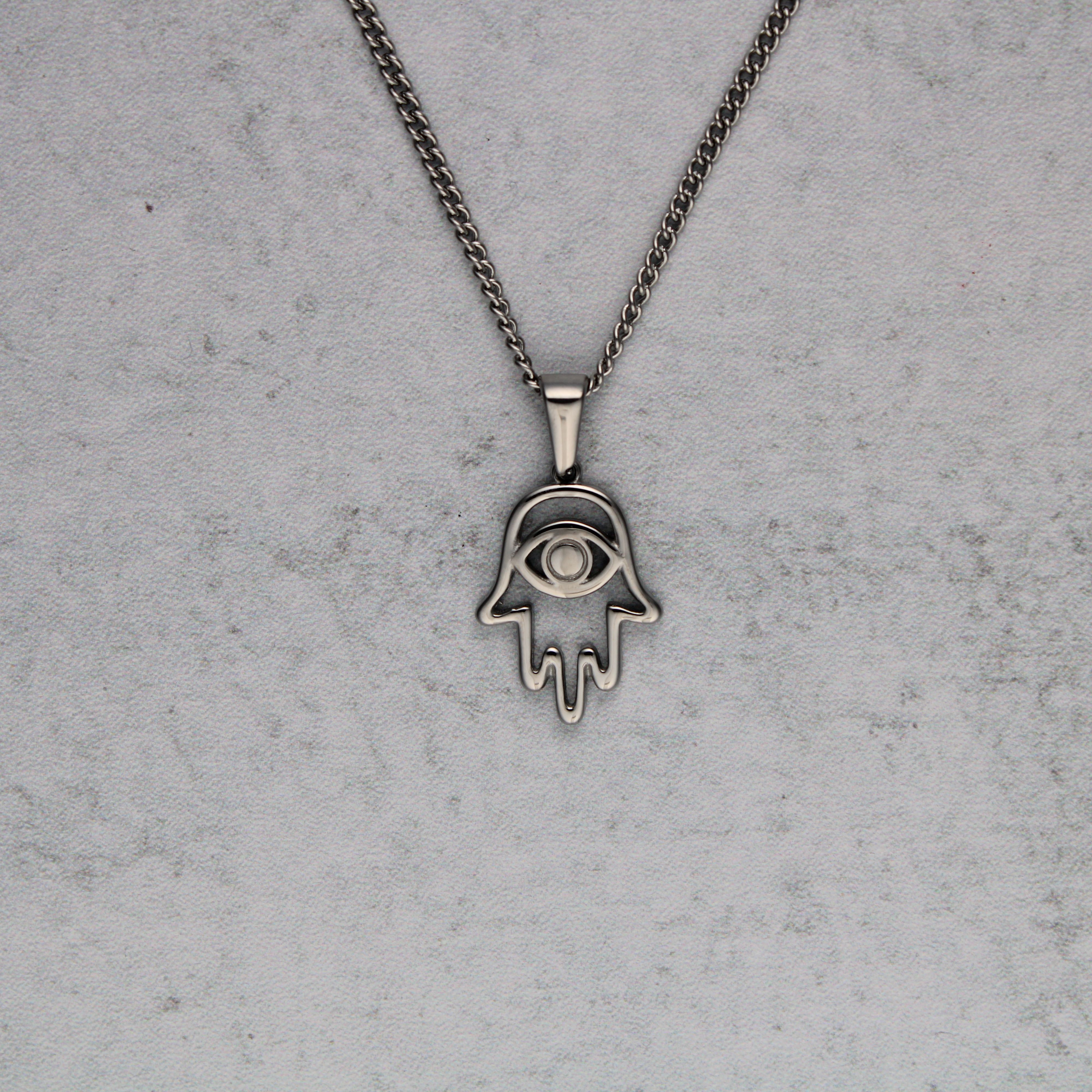 Jewelry Silver Hamsa Evil Eye Pendant Chain Necklace Size ONE SIZE - 2 Thumbnail