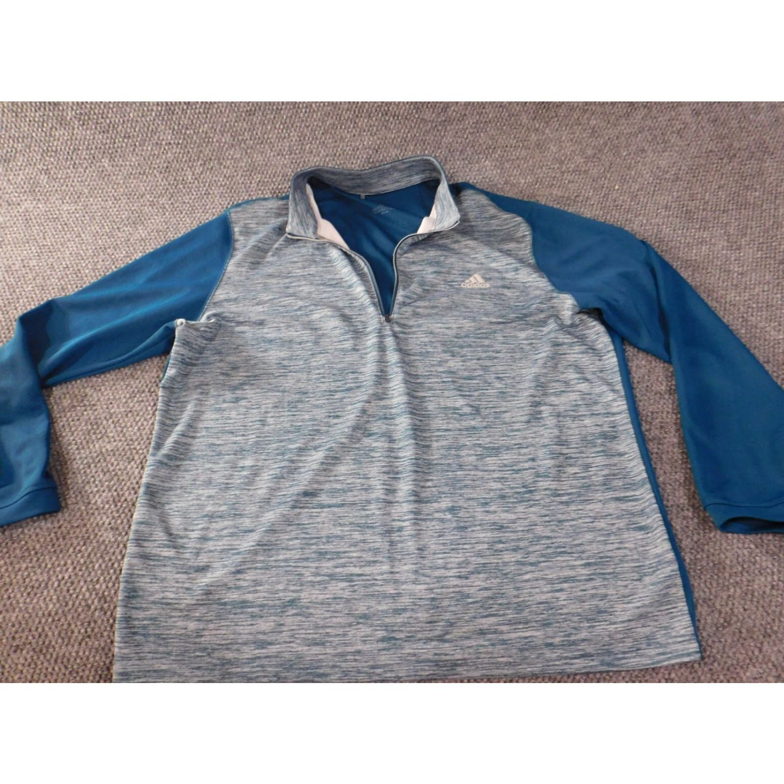 Adidas Adidas Mens Sweatshirt XL blue logo 1/4 zip pullover sweater knit polyester Regular 1/4 Zip Long Sleeve Size US XL / EU 56 / 4 - 4 Thumbnail