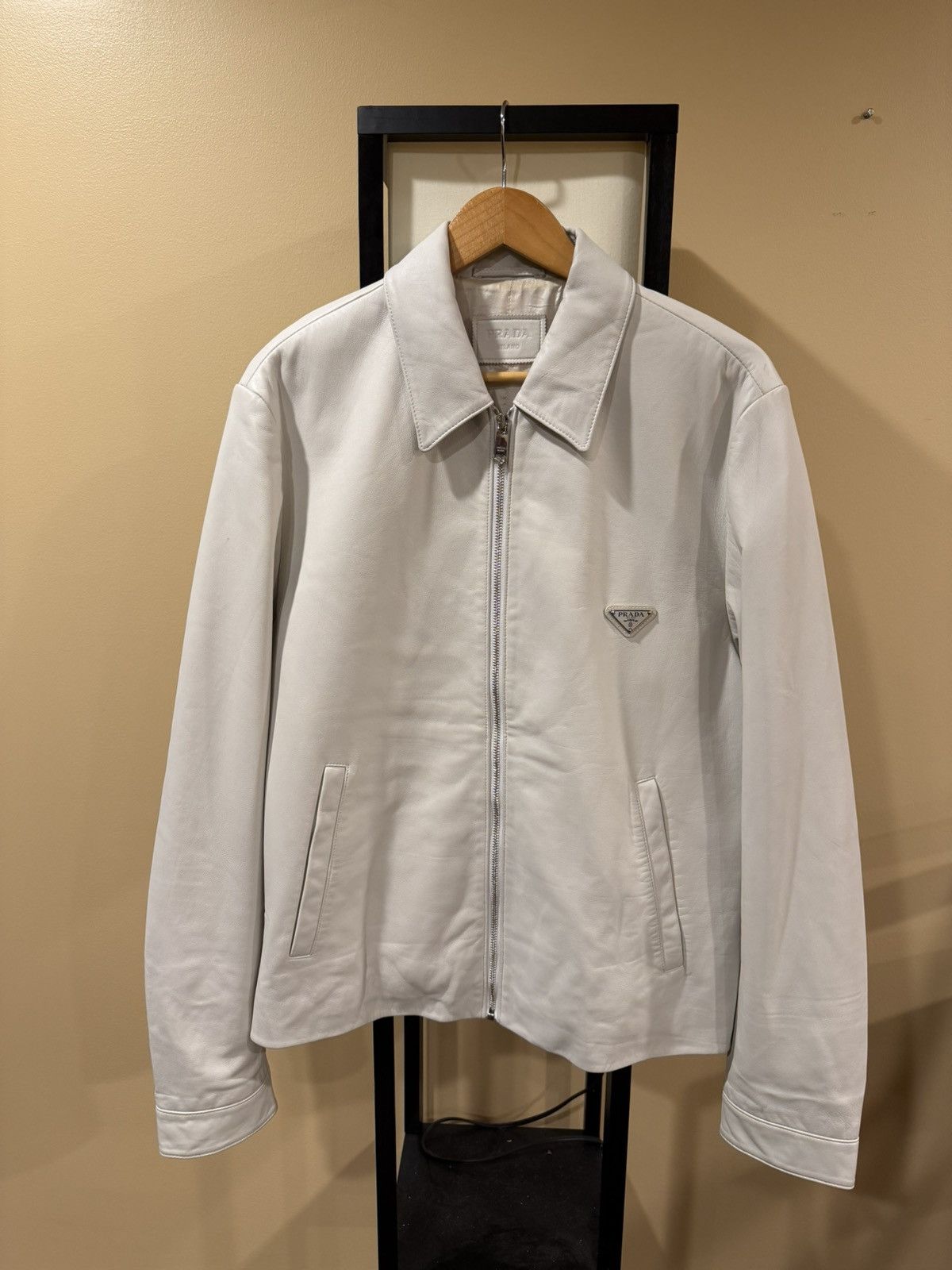 Prada Prada Nappa White / Light Grey Leather Zip Up Blouson Jacket Size US L / EU 52-54 / 3 - 21 Thumbnail