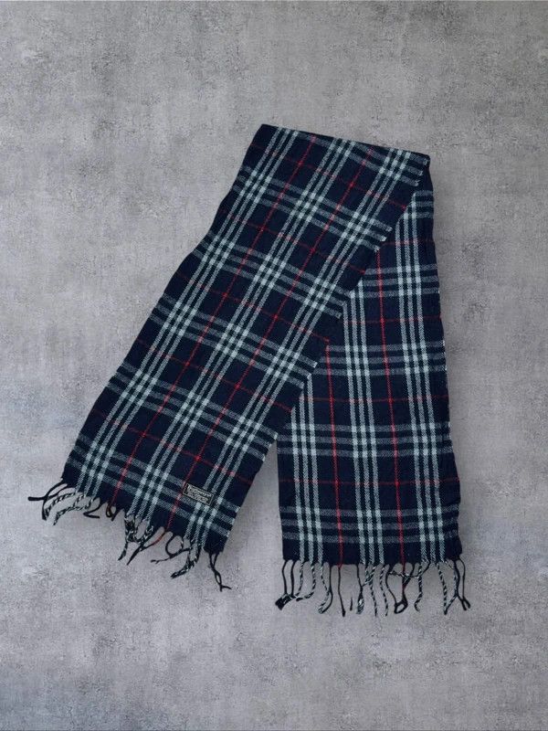 Burberry Vintage szalik Burberry full pattern granatowy wełniany Size ONE SIZE - 2 Thumbnail