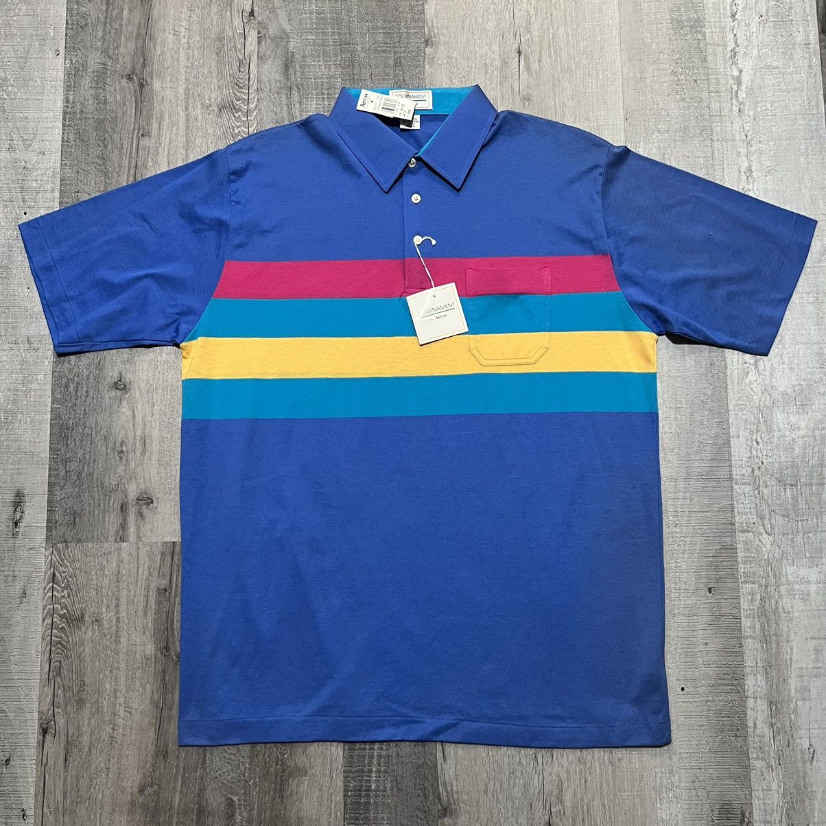 Arrow × Vintage VTG 1980s Tournament By Arrow Pink/Blue Striped Preppy Polo Size US XL / EU 56 / 4 - 1 Thumbnail