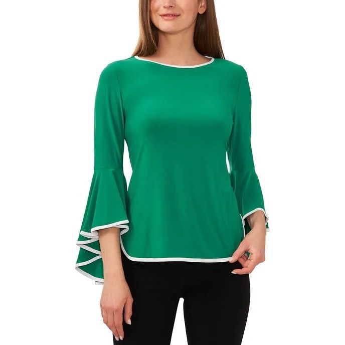 Other Sam & Jess Contrast Trim Bell Sleeve Blouse Green Size XS Size XS / US 0-2 / IT 36-38 - 1 Thumbnail