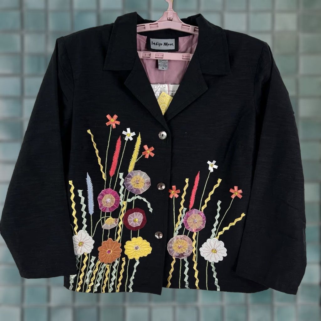 Vintage VINTAGE Indigo Moon Blazer Jacket 1X Womens Patchwork Embroidered Black NWT Size XL / US 12-14 / IT 48-50 - 1 Thumbnail