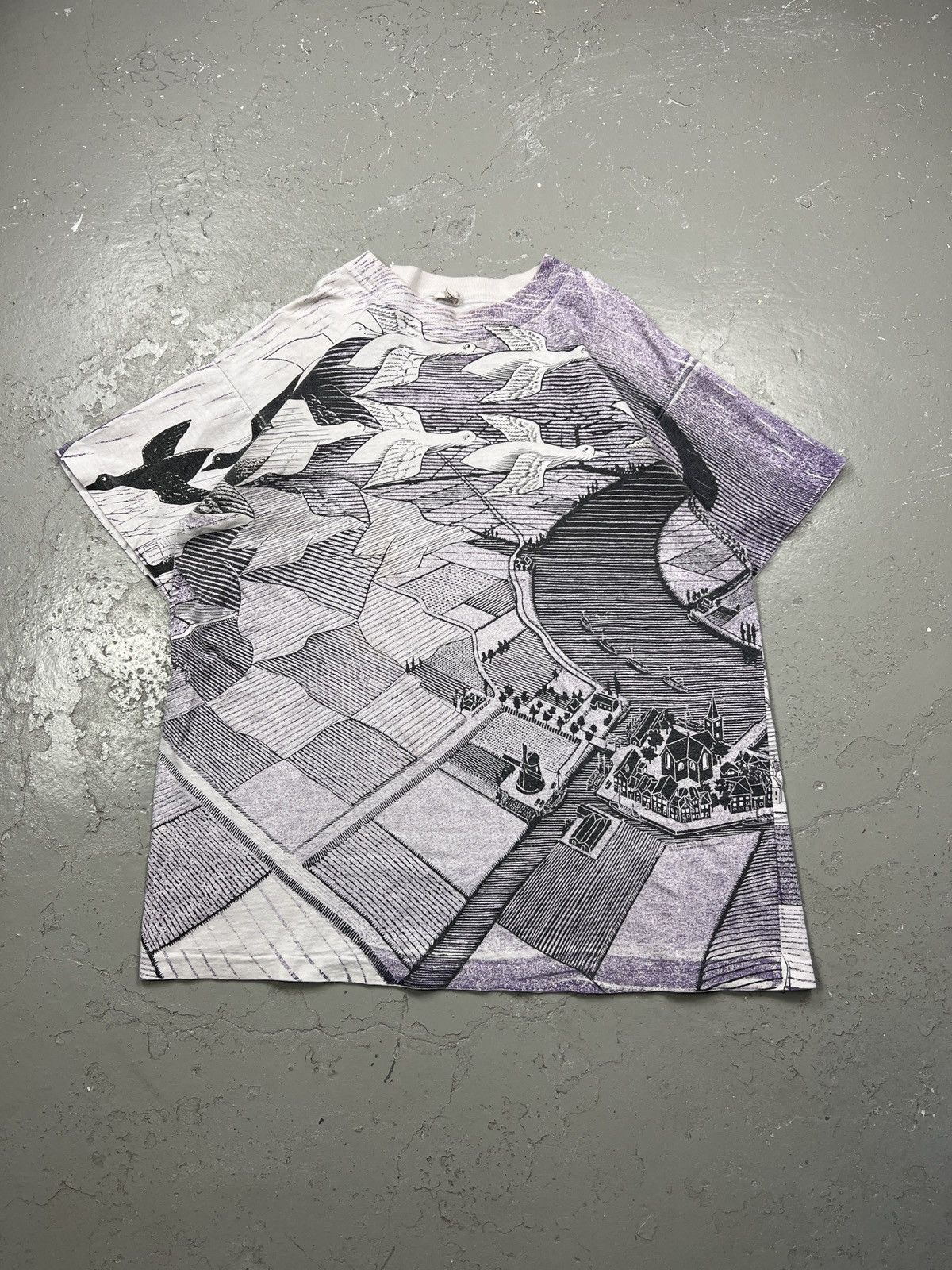 image of Art x Vintage Mc Escher All Over Print Birds Farm Graphic Size XL Andazia in White, Men's