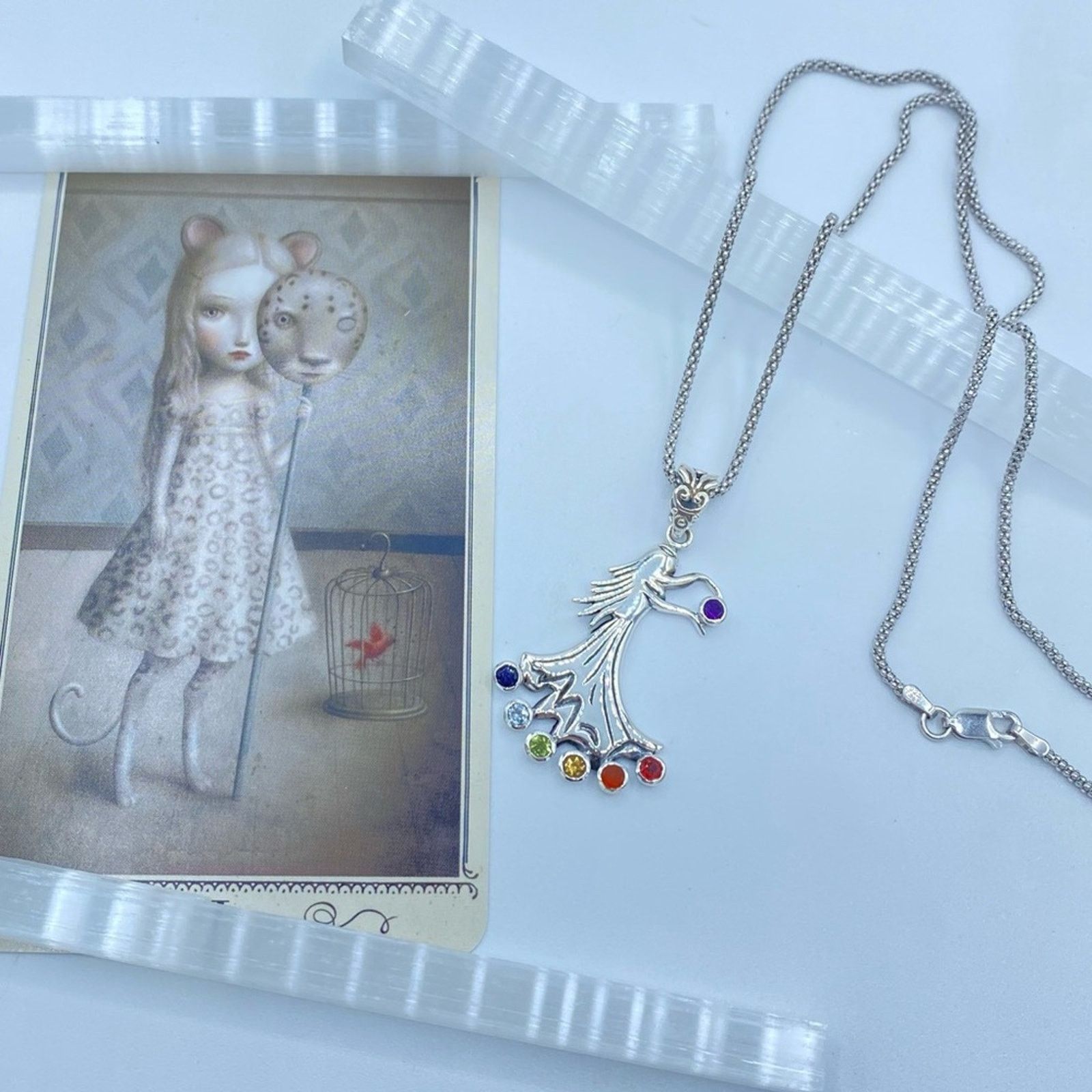 The Unbranded Brand Chakra Fairy Solid Sterling Silver Pendant on Popcorn Chain Size ONE SIZE - 6 Thumbnail