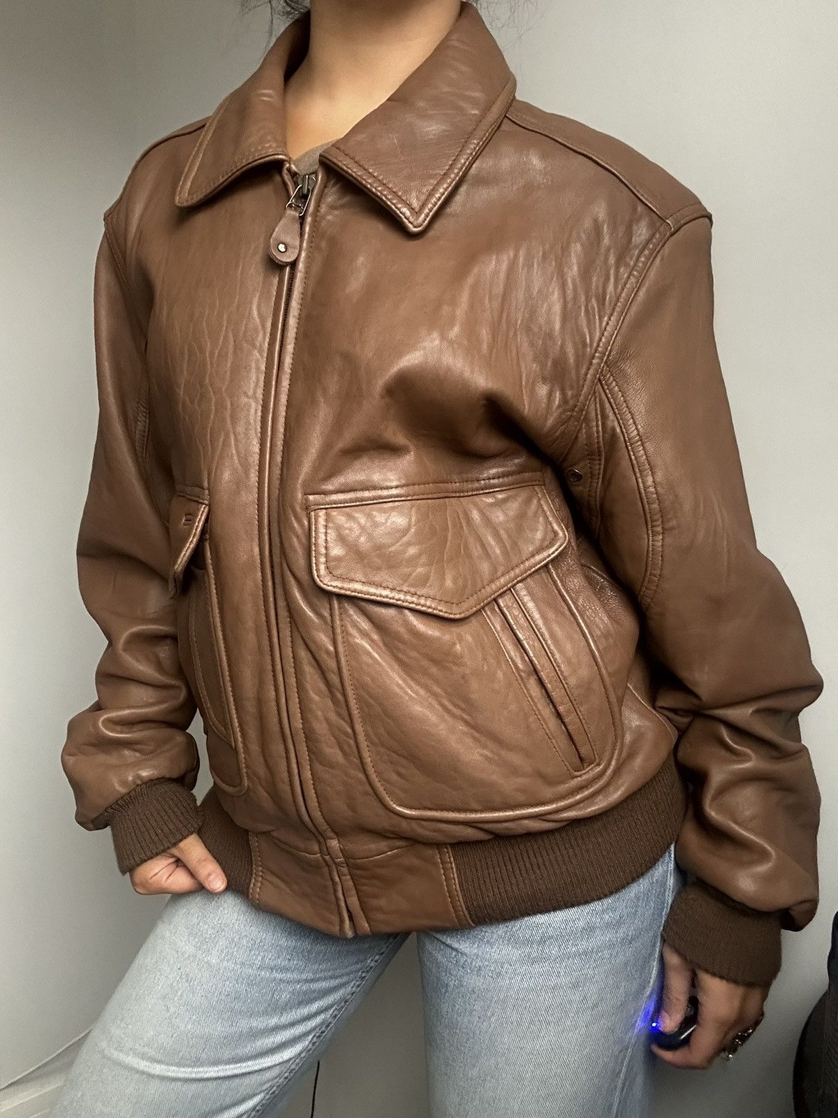 Members Only Members Only Voyager Brown Leather Flight Bomber Jacket Size US XS / EU 42 / 0 - 3 Thumbnail