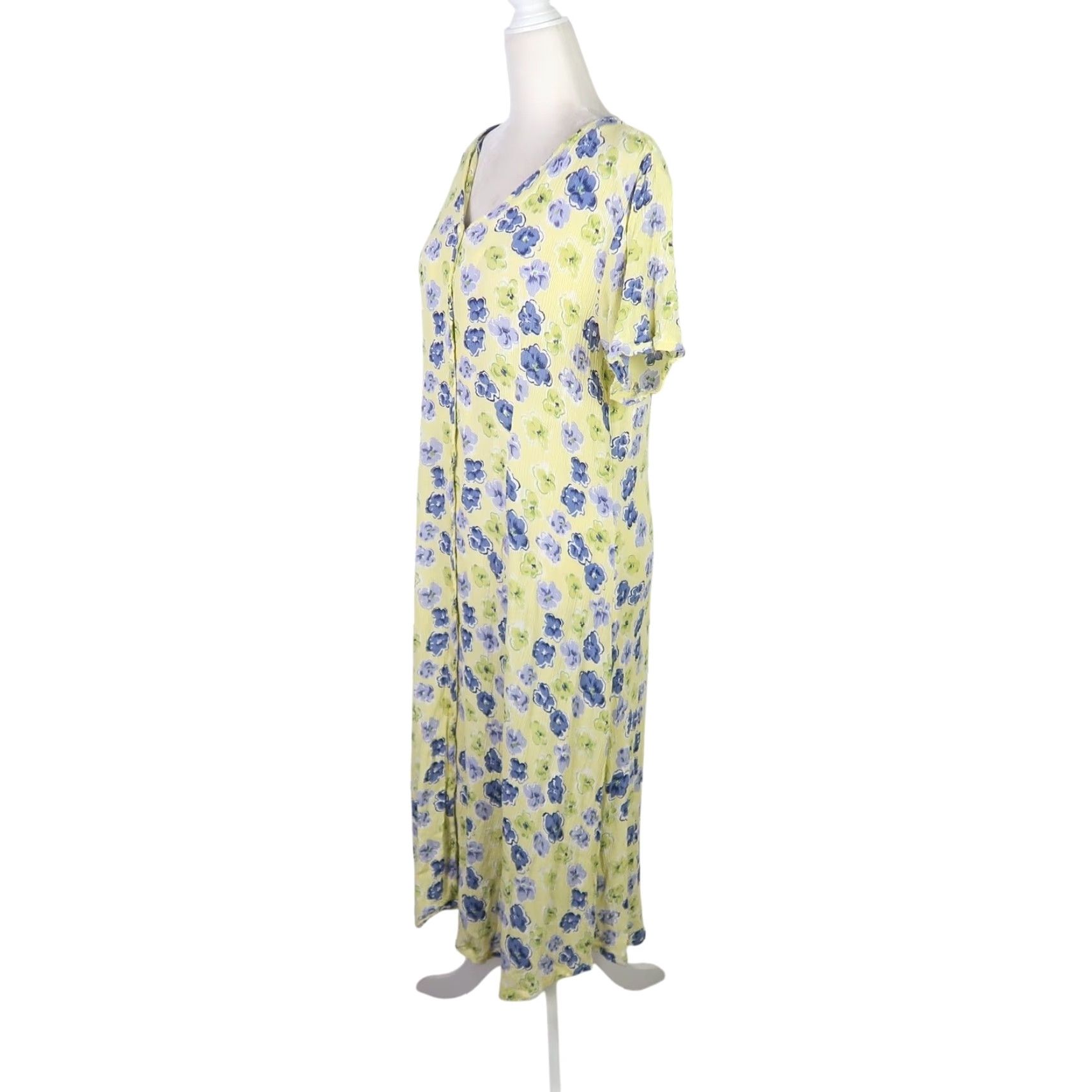 Vintage VINTAGE Amanda Stewart Dress Midi Floral Yellow Blue Short Sleeve Petite L Womens 90s Bohemian Sundress Size L / US 10 / IT 46 - 3 Thumbnail