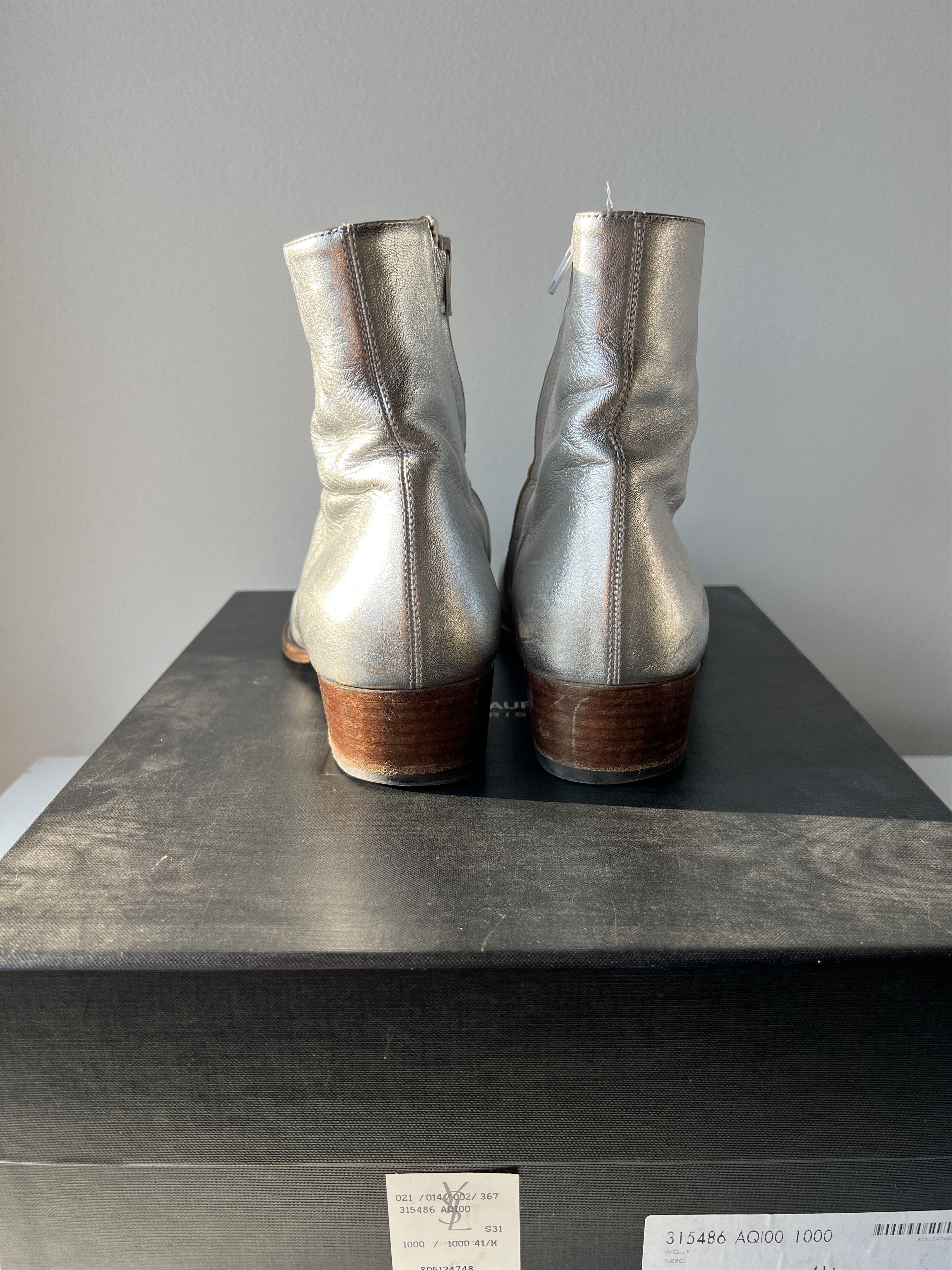 Hedi Slimane × Saint Laurent Paris SAINT LAURENT ORIGINAL WYATT METALLIC SILVER BOOT 42 Size US 9 / EU 42 - 5 Thumbnail