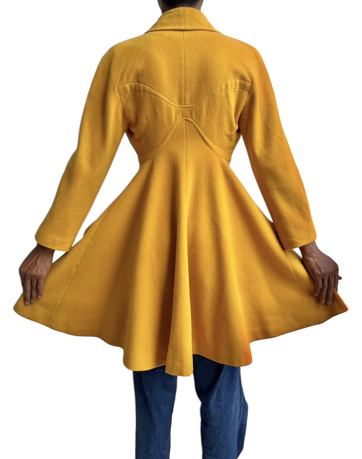 Mugler 🔥Rare Vintage 80s Thierry Mugler Mustard Yellow Wool Coat Size M / US 6-8 / IT 42-44 - 15 Thumbnail