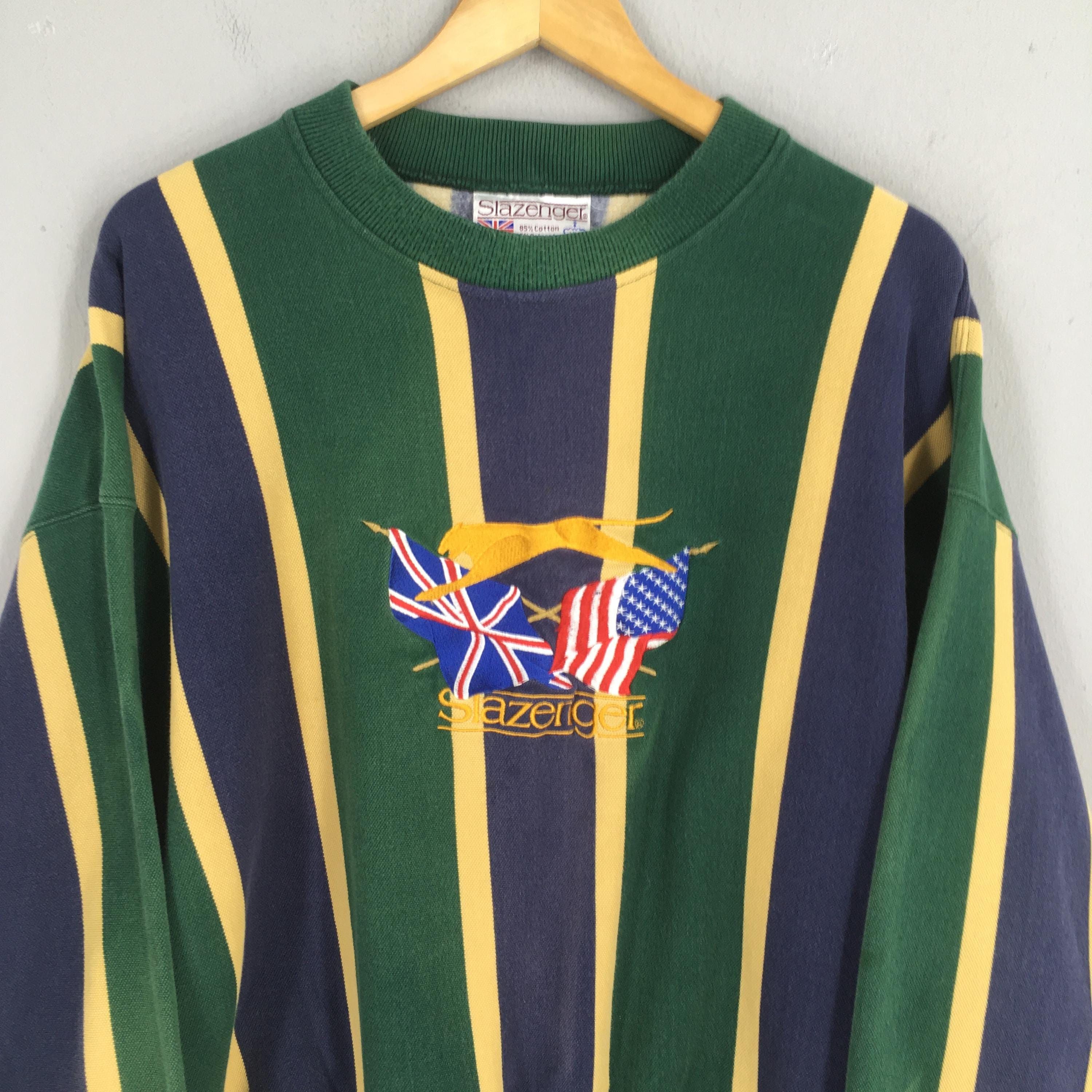 Vintage Vintage 90s Slazenger Striped Sweatshirt XLarge Size US XL / EU 56 / 4 - 2 Thumbnail