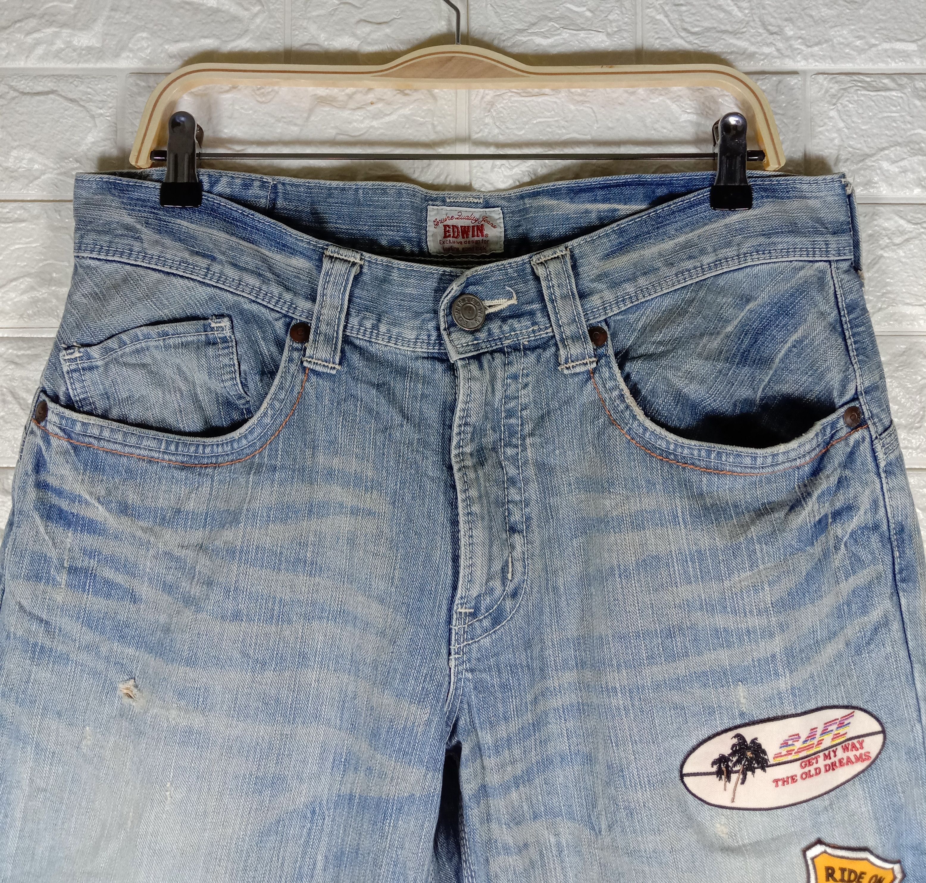 Edwin Vintage Edwin XV Buckle Back Patched Flare Jeans Size US 34 / EU 50 - 2 Thumbnail