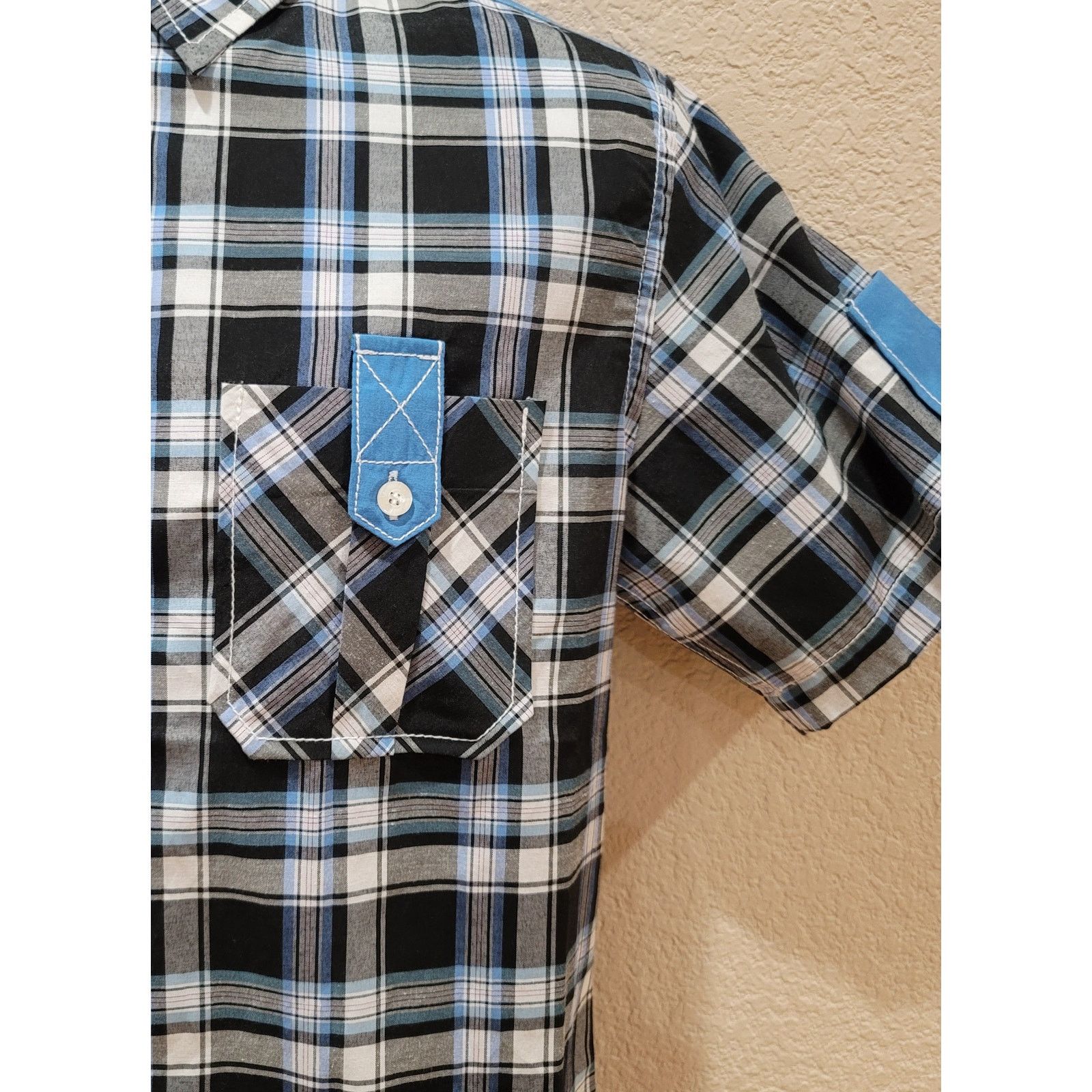 Other Blue Black Plaid Short Sleeve Button Up Men's Shirt Small Size US S / EU 44-46 / 1 - 5 Thumbnail