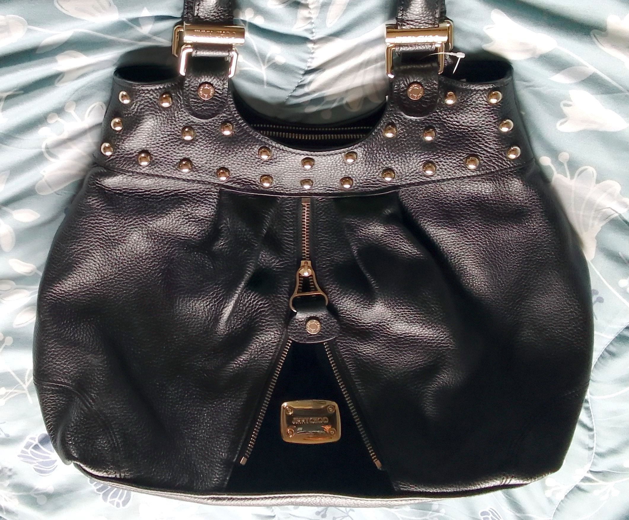 Jimmy Choo Black Calf Leather HOBO Top Handle Zip Hand Bag Grailed