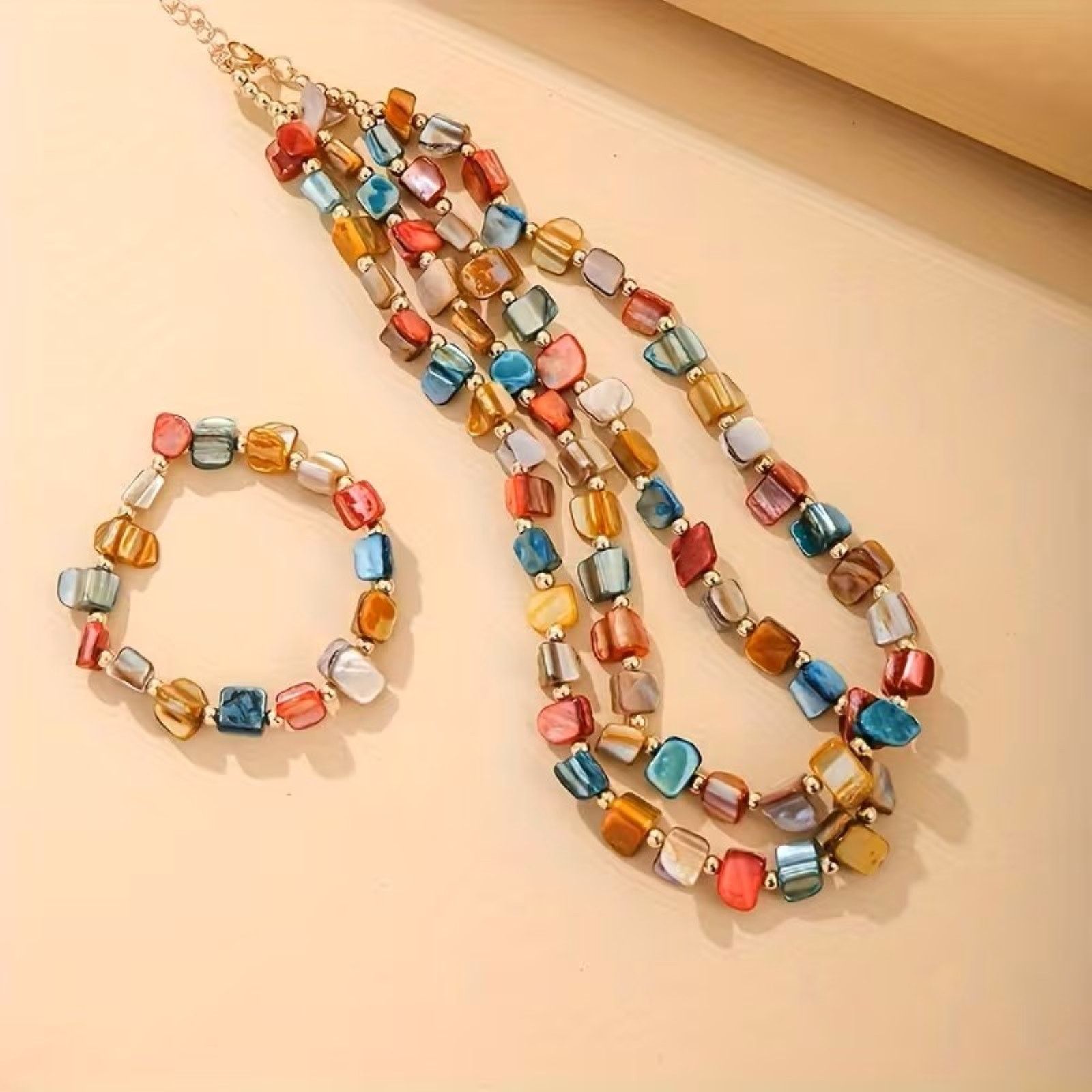 Other Boho Irregular Shell Jewelry Set - Layer Necklace & Bracelet Size ONE SIZE - 2 Thumbnail