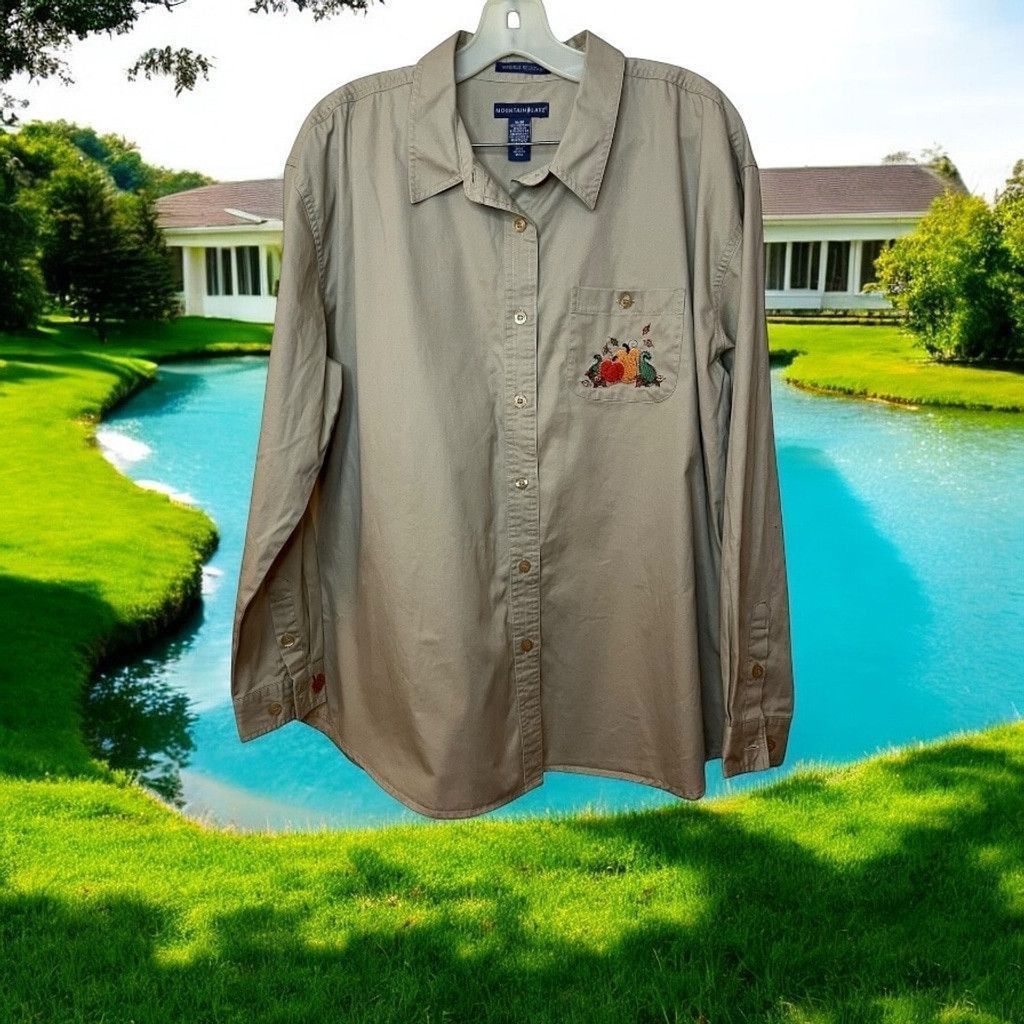 Vintage Y2K Mountain Lake Pumpkin Embroidered Button Down Shirt XL Size XL / US 12-14 / IT 48-50 - 1 Thumbnail