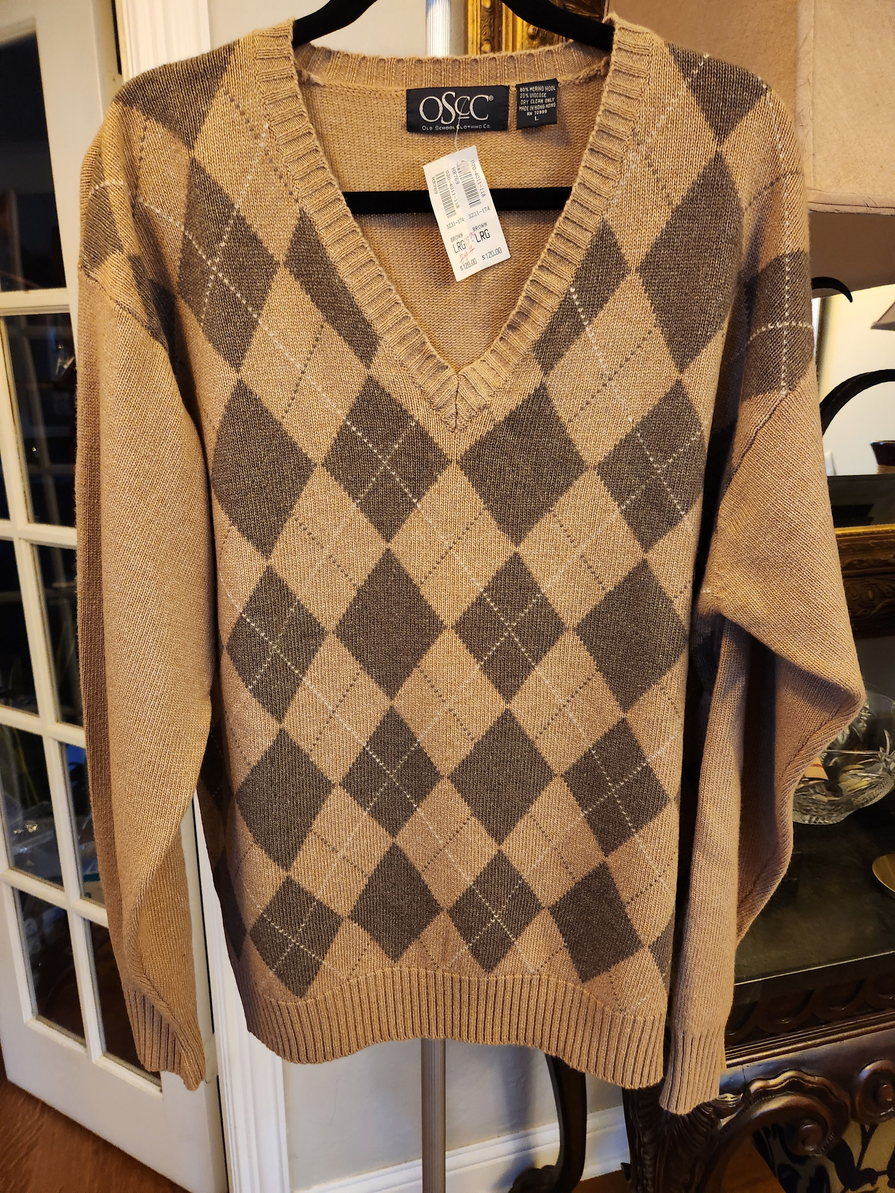 Vintage NWT Old School 100% Merino Wool Blend Argyle Sweater Size US L / EU 52-54 / 3 - 1 Thumbnail