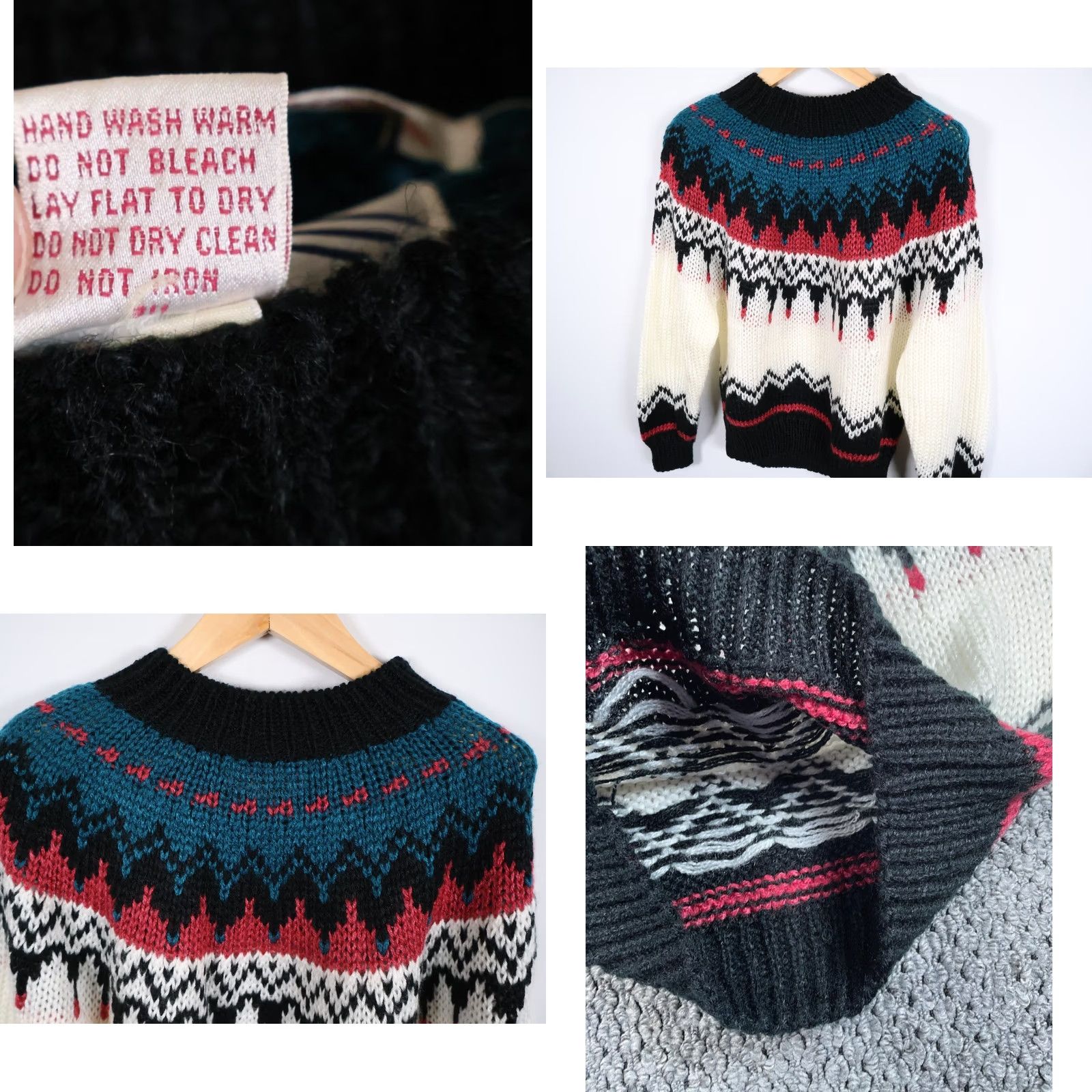Vintage VINTAGE Ivy Hand Knit Sweater Women's Medium Green Pink Fair Isle Chunky Acrylic Crew Neck Long Sleeve Pullover Casual 80s 90s Retro Ski Womens Size M / US 6-8 / IT 42-44 - 8 Thumbnail
