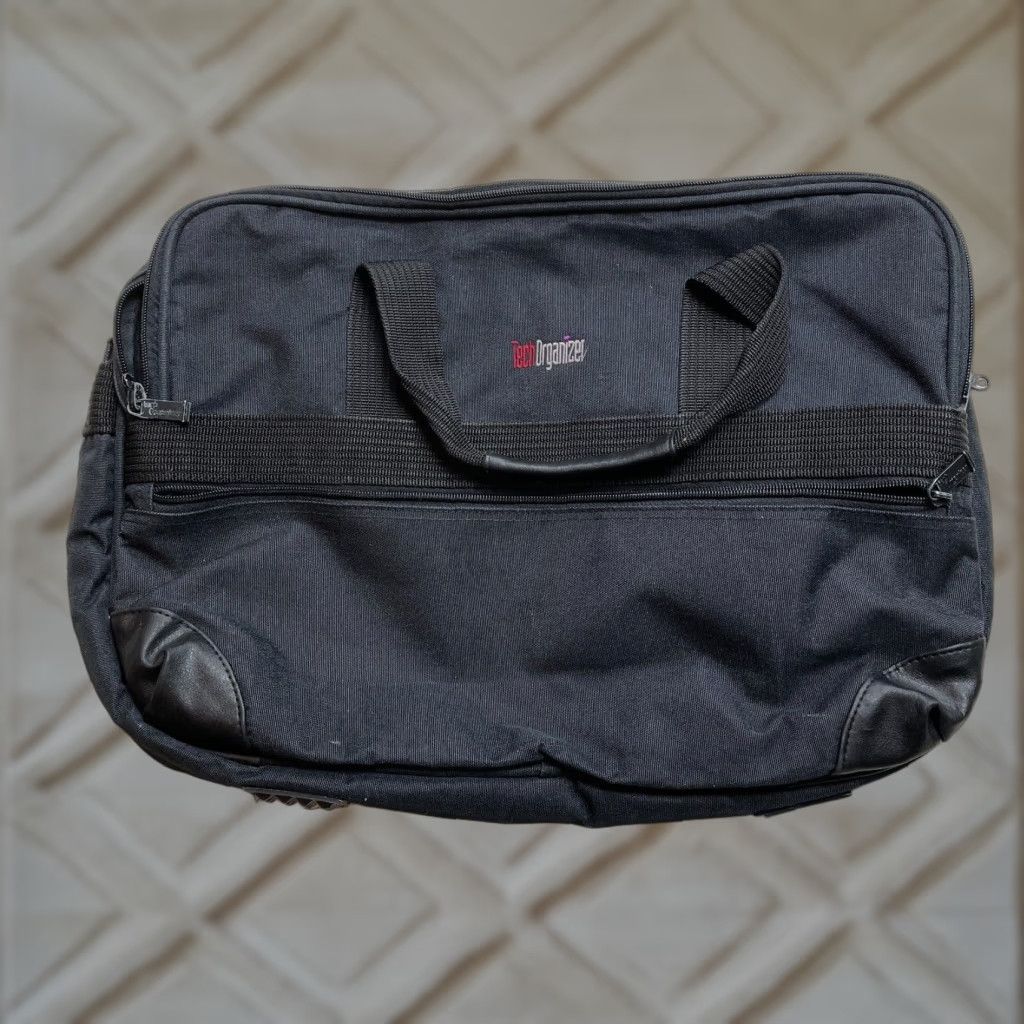 Tech Organizer Laptop Bag Mens Business Travel Medium Black Polyester Zip Pockets