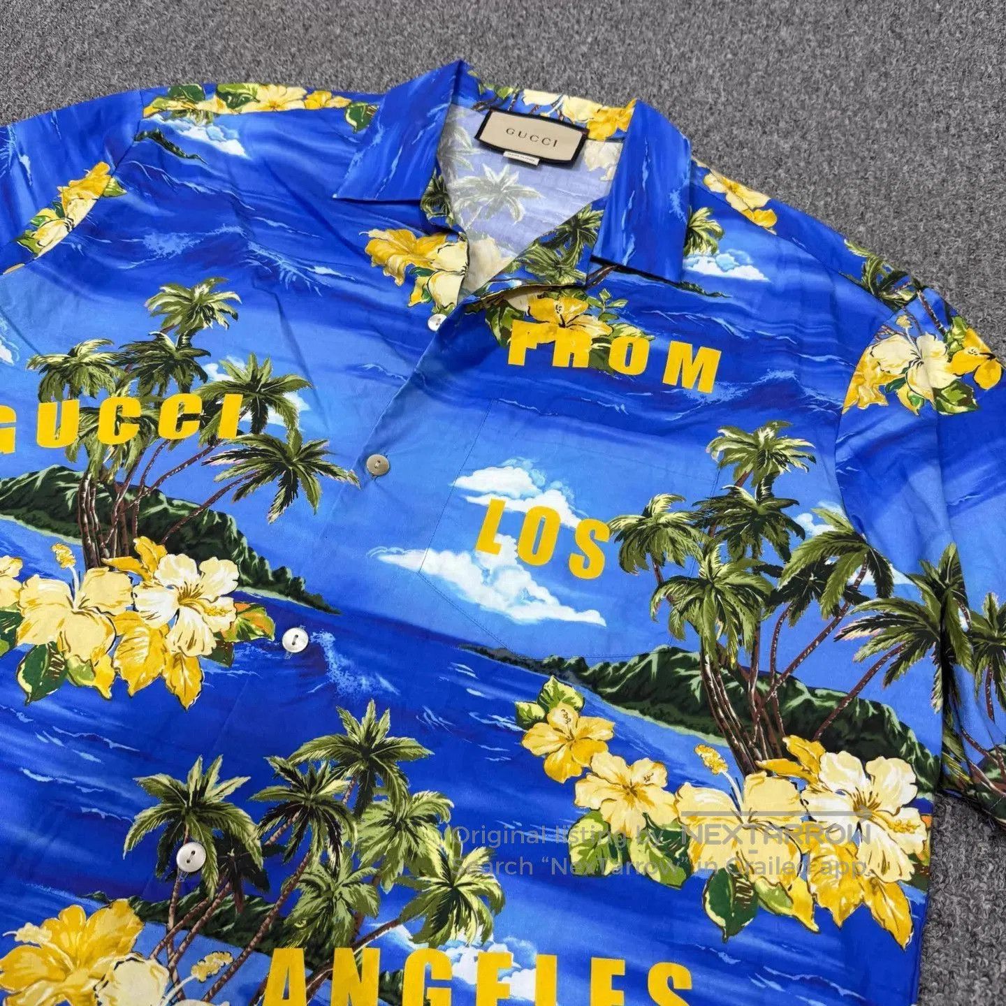 Gucci Blue Tropical Print Short Sleeve Button. Size US L / EU 52-54 / 3 - 3 Thumbnail