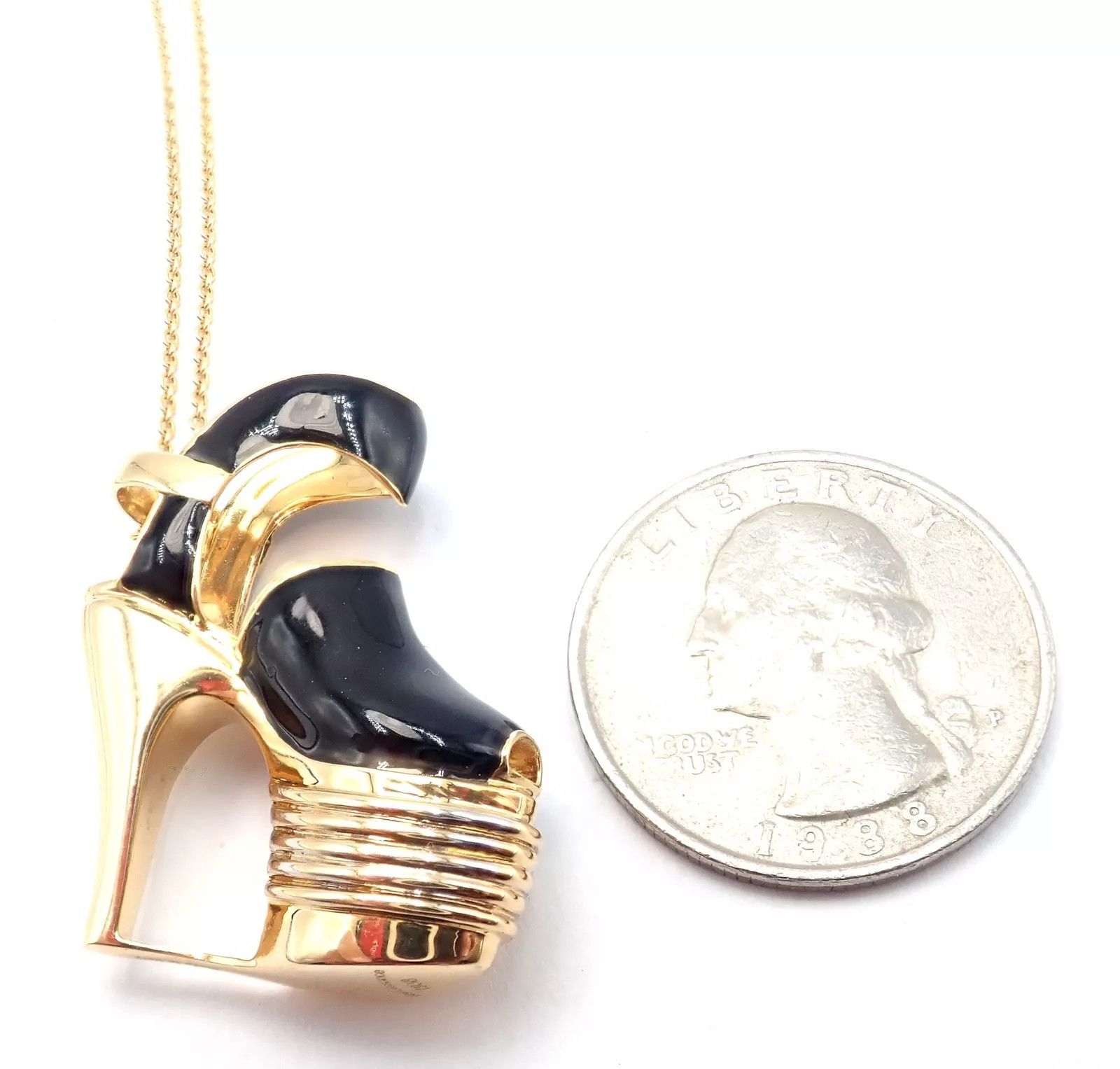 Salvatore Ferragamo 18K Yellow Gold Enamel Shoe Pendant Necklace Size ONE SIZE - 8 Thumbnail