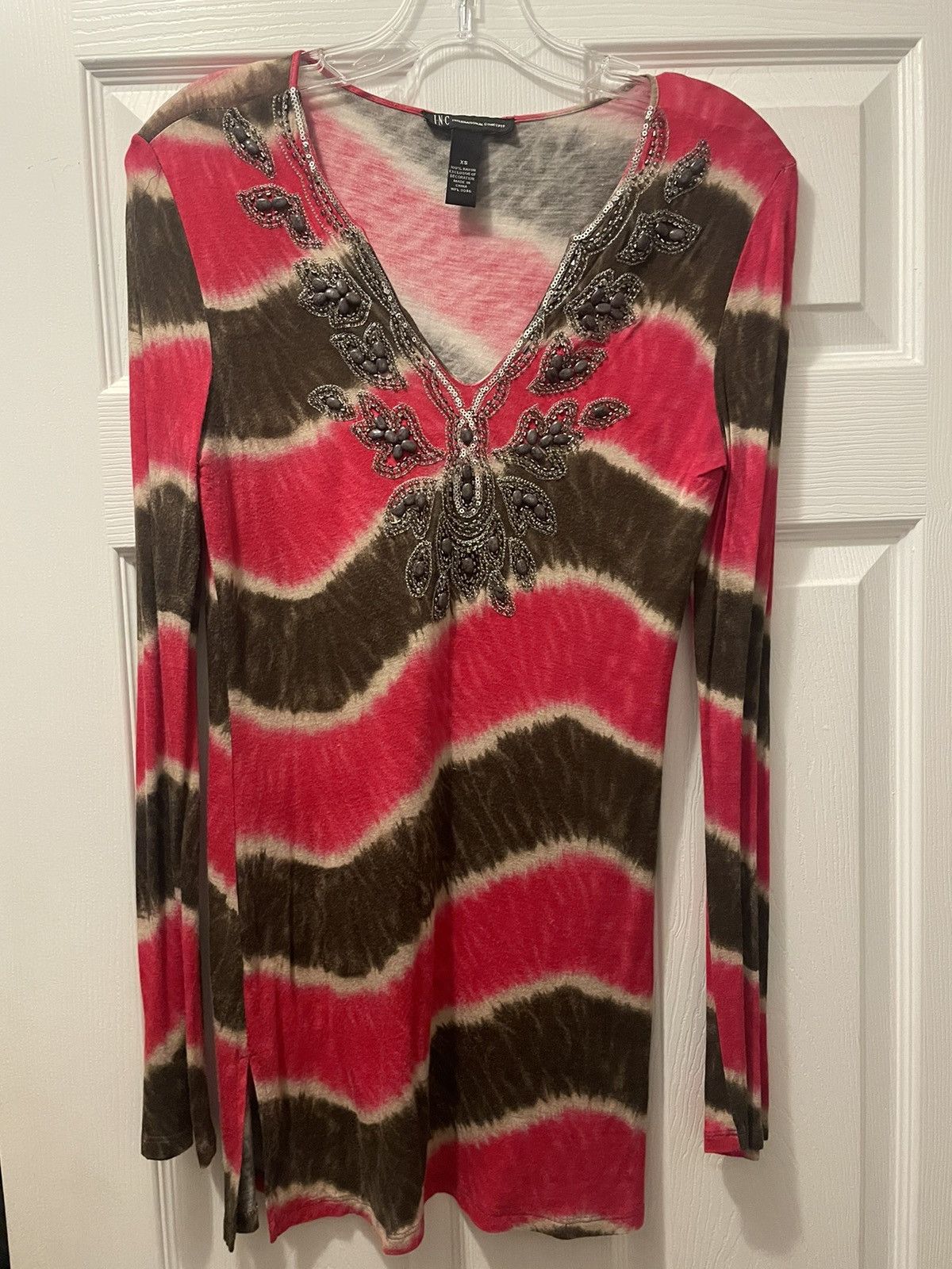 Designer × I.N.C INC Red and Tan Striped Blouse Size XS / US 0-2 / IT 36-38 - 1 Thumbnail