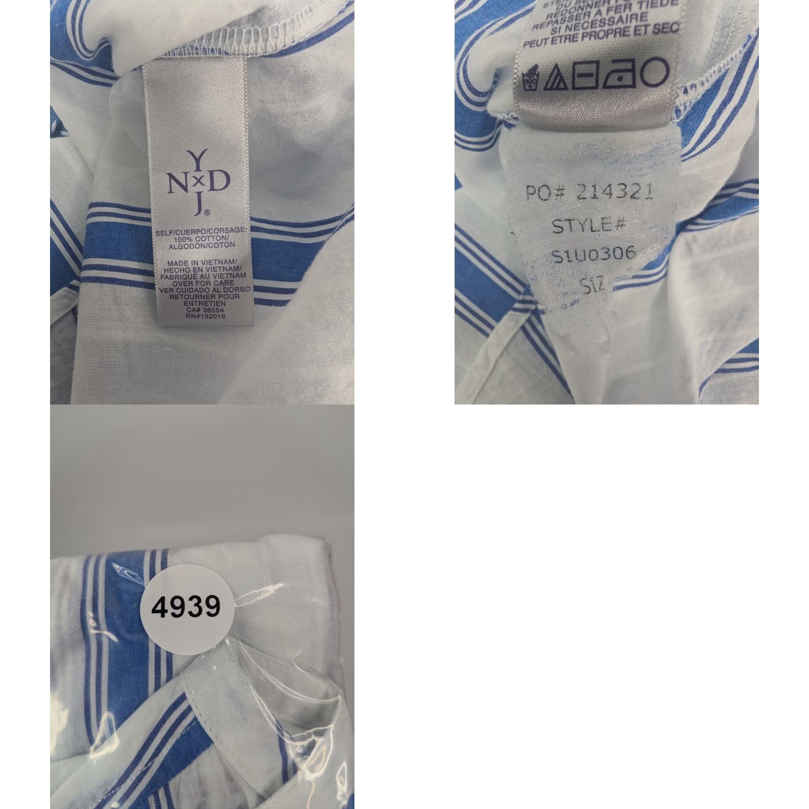 NYDJ NYDJ White Blue Vertical Stripe V-neck Tie Neck Blouse Roll-Up Sleeve Size M Womens Shirt Blouse 100% Cotton Blue Stripe Size M / US 6-8 / IT 42-44 - 8 Thumbnail