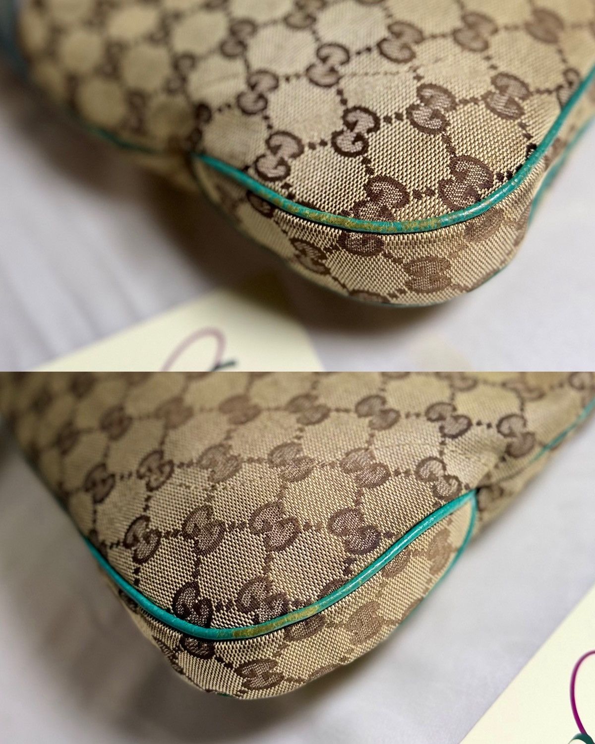 Gucci Authentic GUCCI Jackie 1961 Beige Canvas x Teal Hobo Bag Size ONE SIZE - 17 Thumbnail