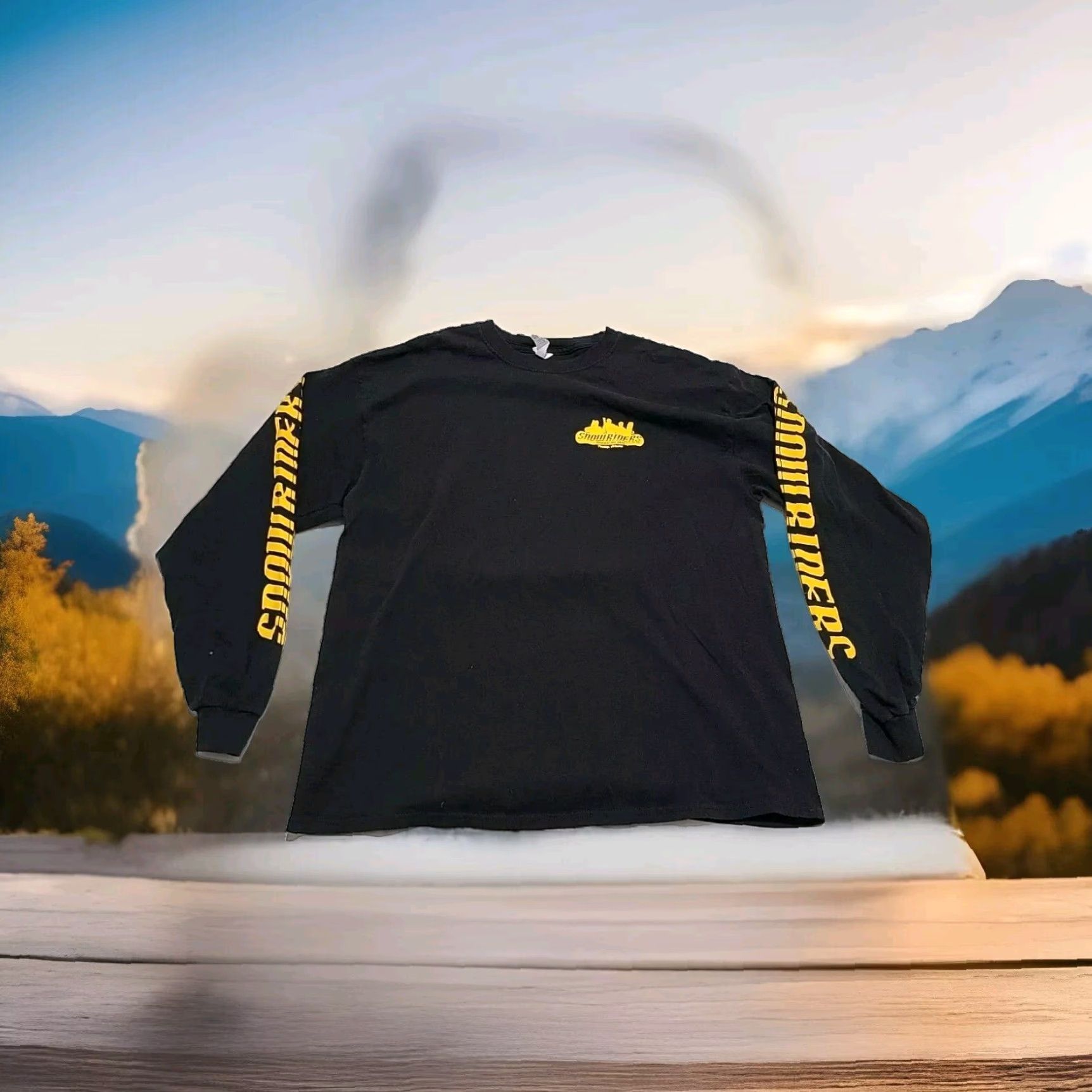 Gildan Gildan Ultra Cotton T-Shirt Men Snowriders Boardshop Graphic Print Crew Neck Long Sleeve XL Black Yellow Ski Snowboard Theme Size US XL / EU 56 / 4 - 3 Thumbnail