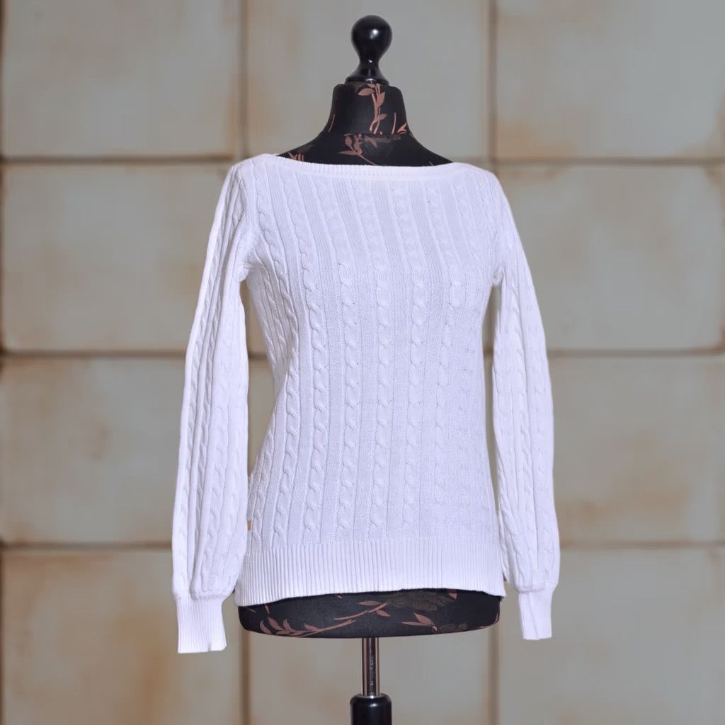 Ralph Lauren Lauren Ralph Lauren Jumper Shirt Women XS Cable Knit Cotton White Pullover Knit Logo - Size XS / US 0-2 / IT 36-38 - 1 Thumbnail