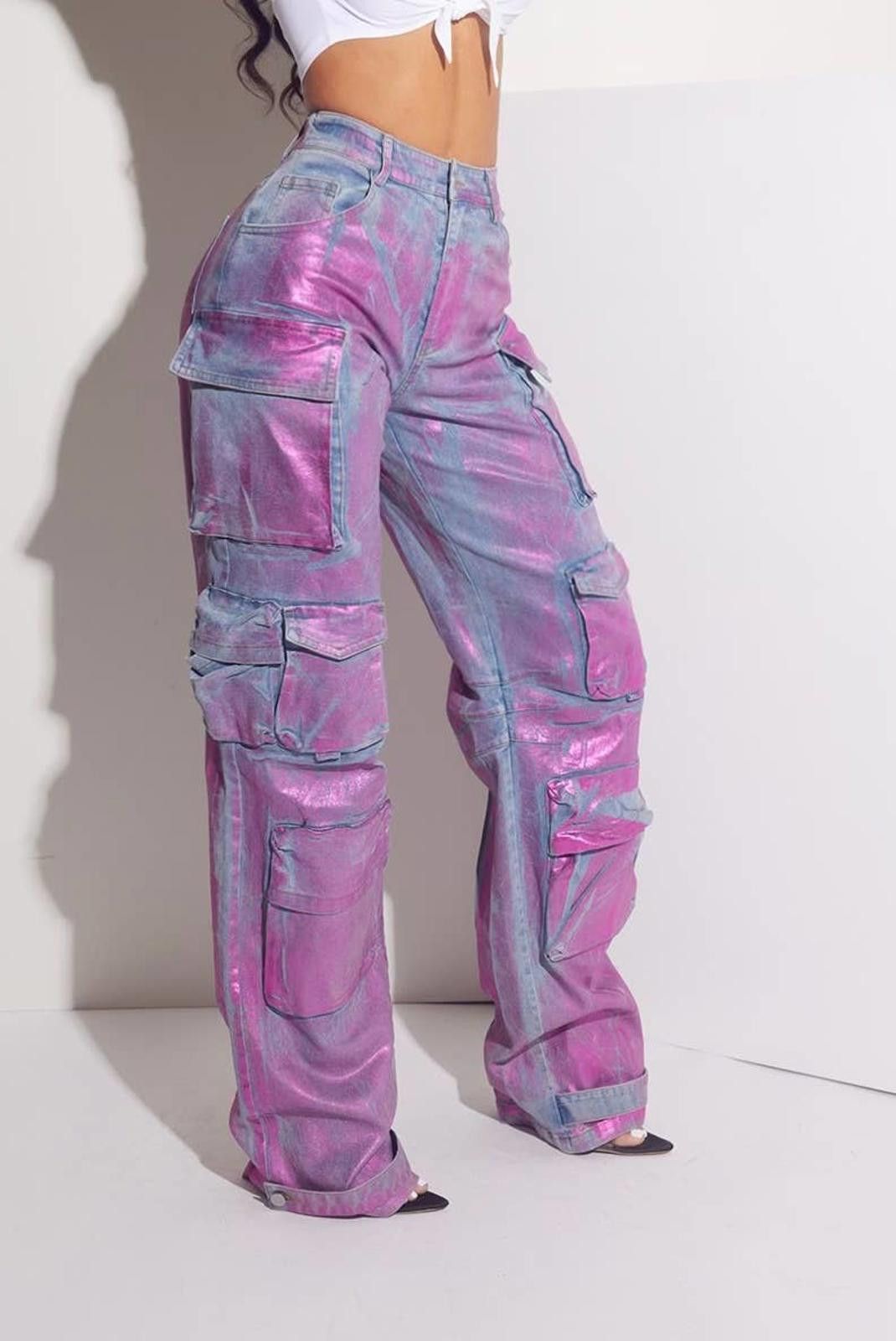 Other Metallic Chic Pink Cargo Pants by WFFS Size 28" / US 6 / IT 42 - 3 Thumbnail