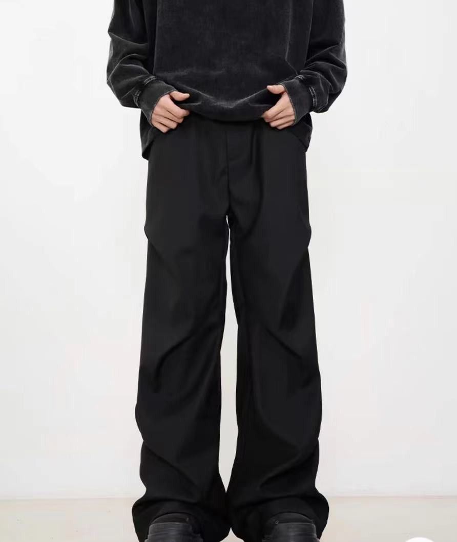image of Vintage Wrinkled Floor Mopping Straight Leg Drape Black Suit Pants, Men's (Size 32)