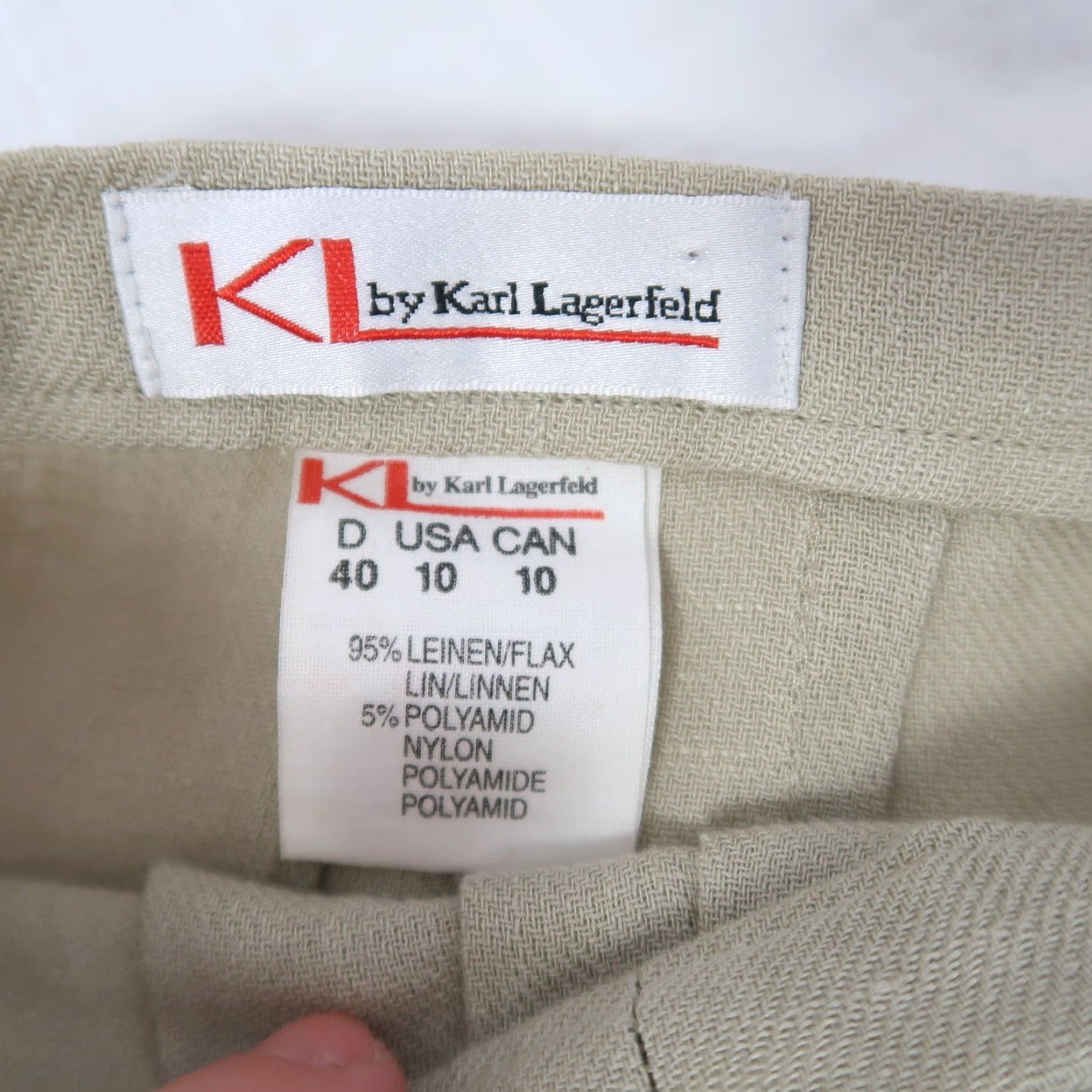 Karl Lagerfeld VINTAGE KL by Karl Lagerfeld Pants Khaki Tan High Rise Pleat Wide Leg 28" Linen 90s Womens" Size 32" / US 10 / IT 46 - 5 Thumbnail