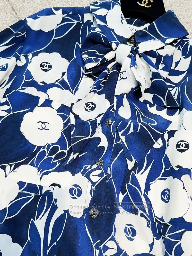 Chanel Chanel White camellia silk streamer shirt Size XS / US 0-2 / IT 36-38 - 5 Thumbnail