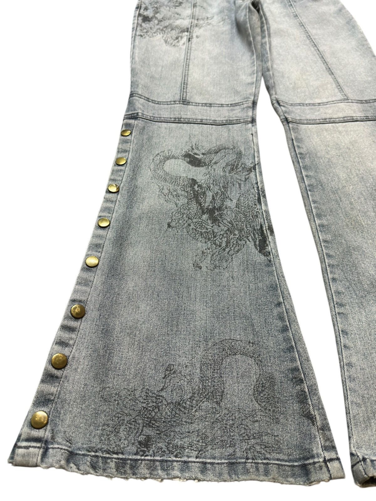 Kapital Vintage Souk Flare Bootcut Dragon Essence Faded Denim Size US 30 / EU 46 - 3 Thumbnail