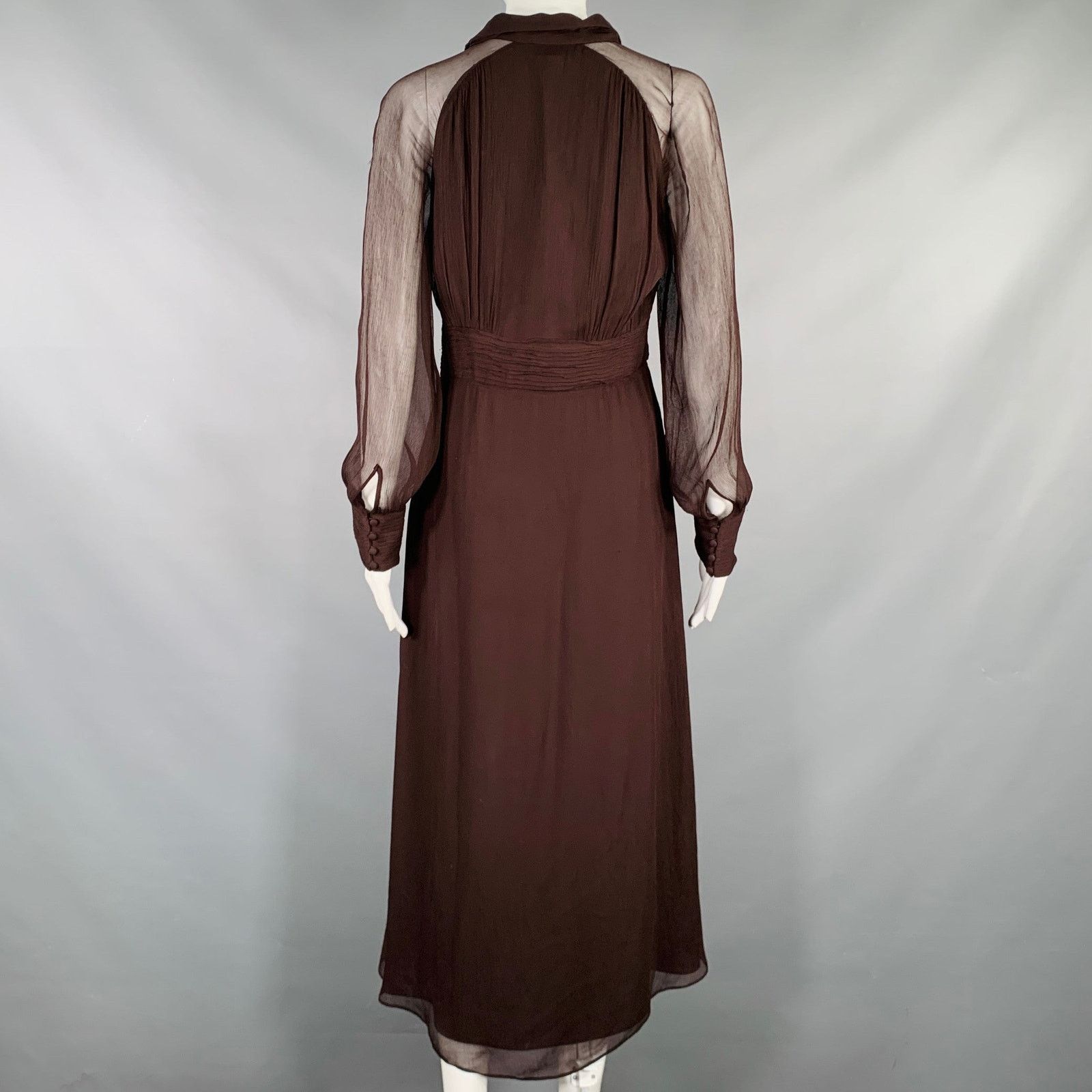 Massimo Dutti Size S Brown Viscose See Through Long Sleeve Dress Size S / US 4 / IT 40 - 4 Thumbnail
