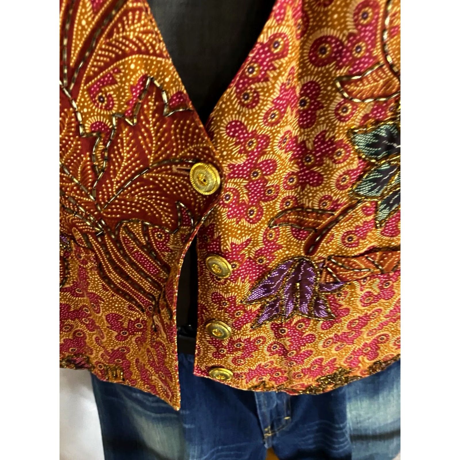 Vintage WOMENS Creazioni Effeci Batik Beaded Christmas Vest Large L Petite Size L / US 10 / IT 46 - 5 Thumbnail