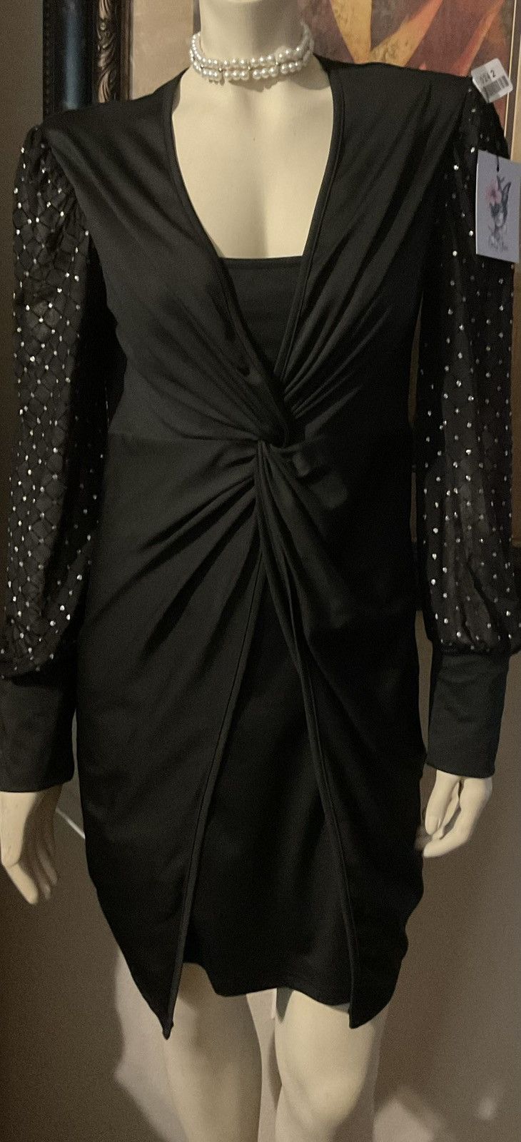 Other Elegant Black Dress with Sheer Sleeves Size L / US 10 / IT 46 - 1 Thumbnail