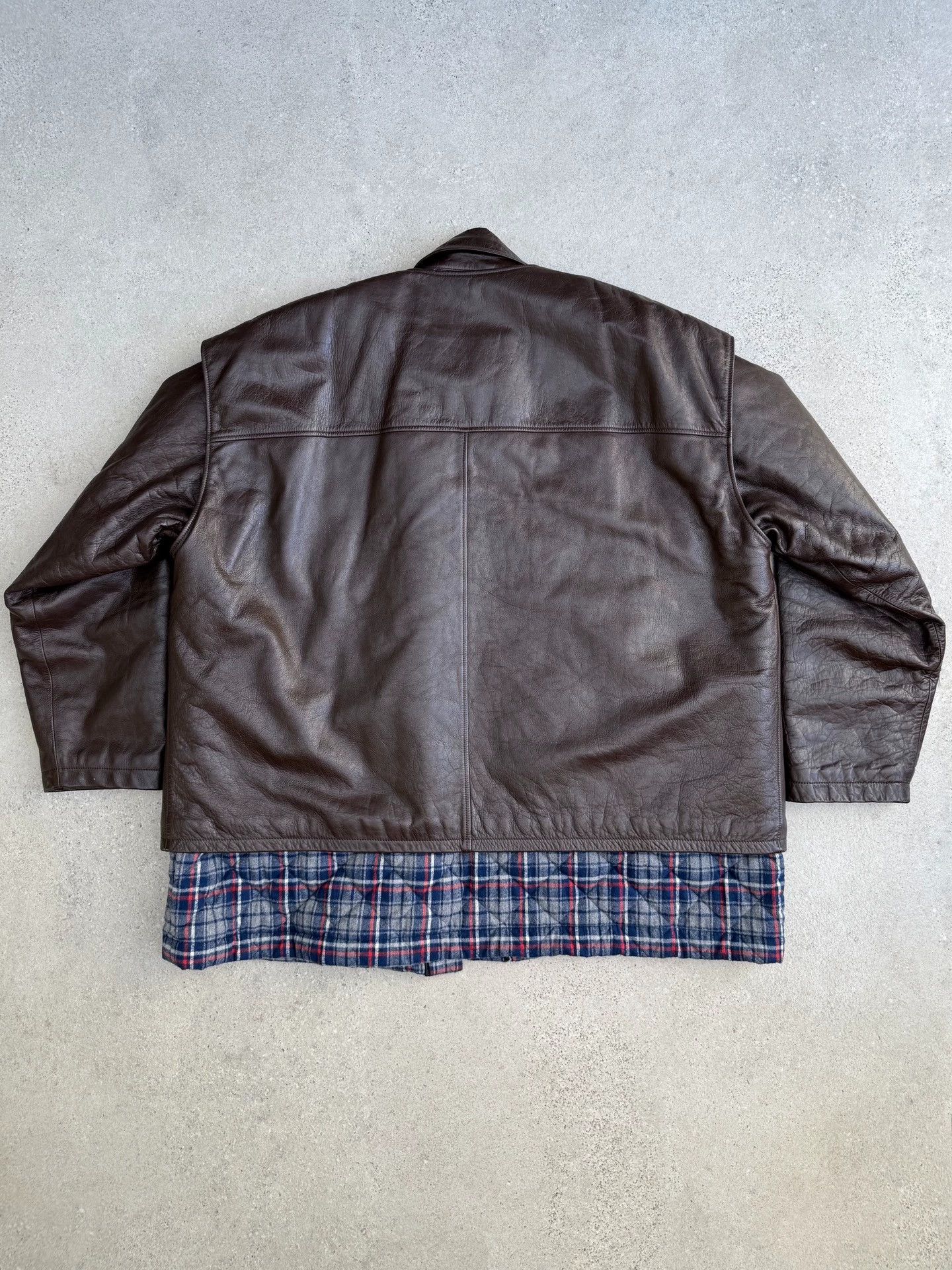 Balenciaga Balenciaga 18FW 2-in-1 Plaid Leather-Cotton Jacket Dark Brown 46 Size US S / EU 44-46 / 1 - 3 Thumbnail
